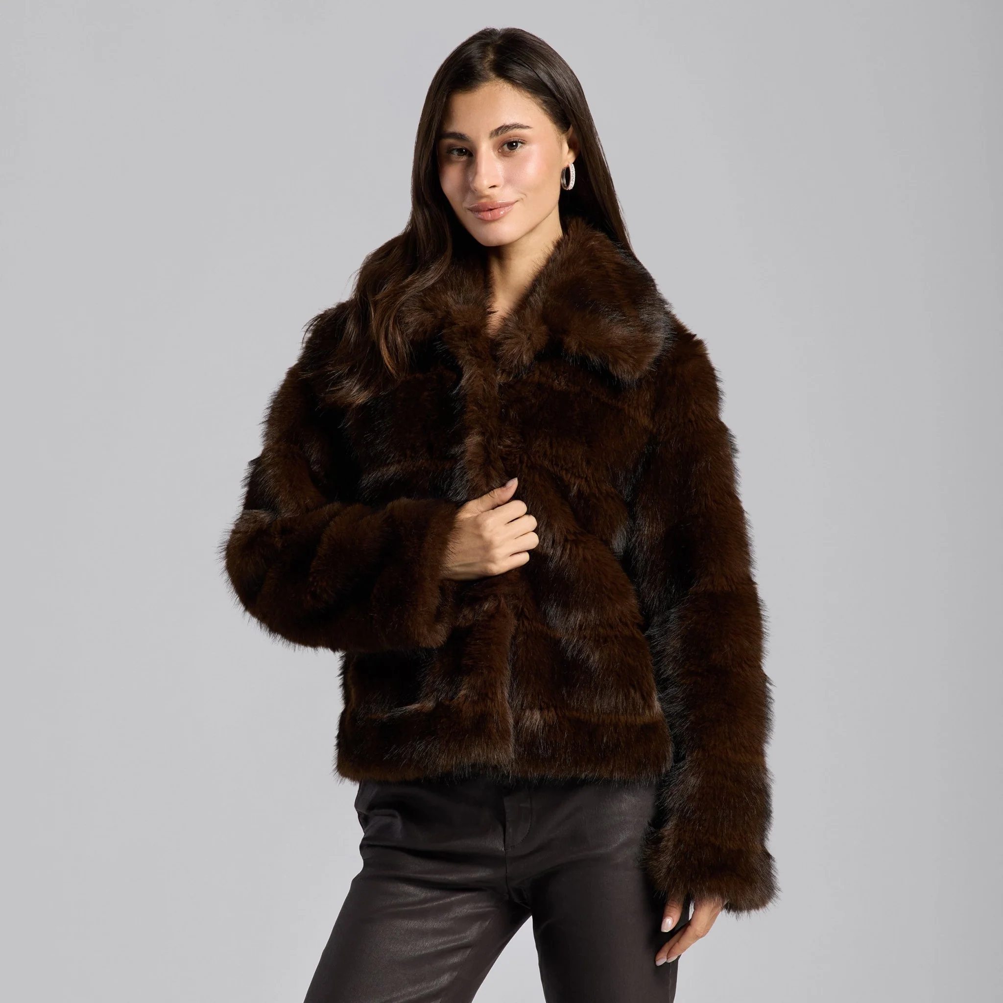 Dark Brown Faux Sable Fur Jacket - Image 3