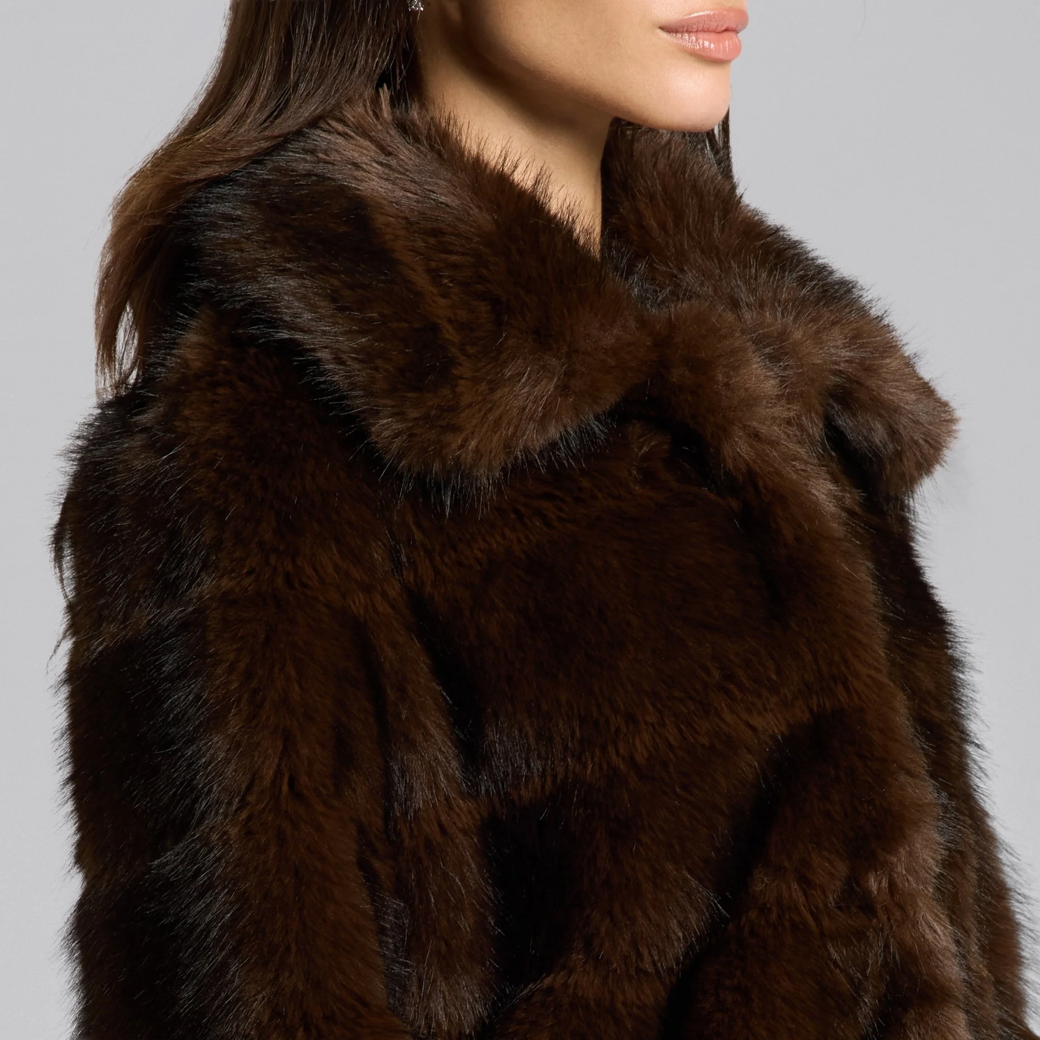 Dark Brown Faux Sable Fur Jacket - Image 4
