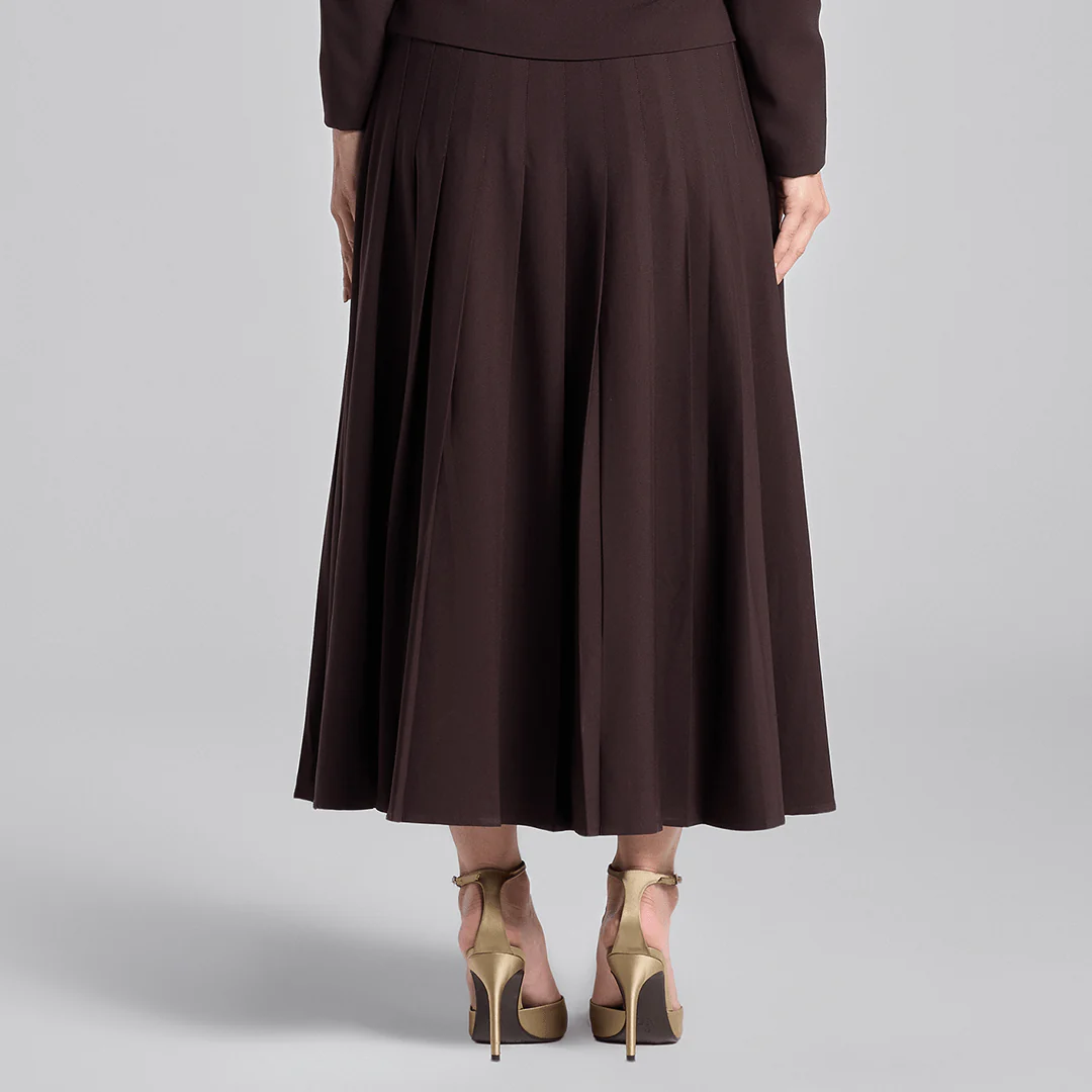 Dark Brown Pleated Crepe Maxi Skirt - Image 6