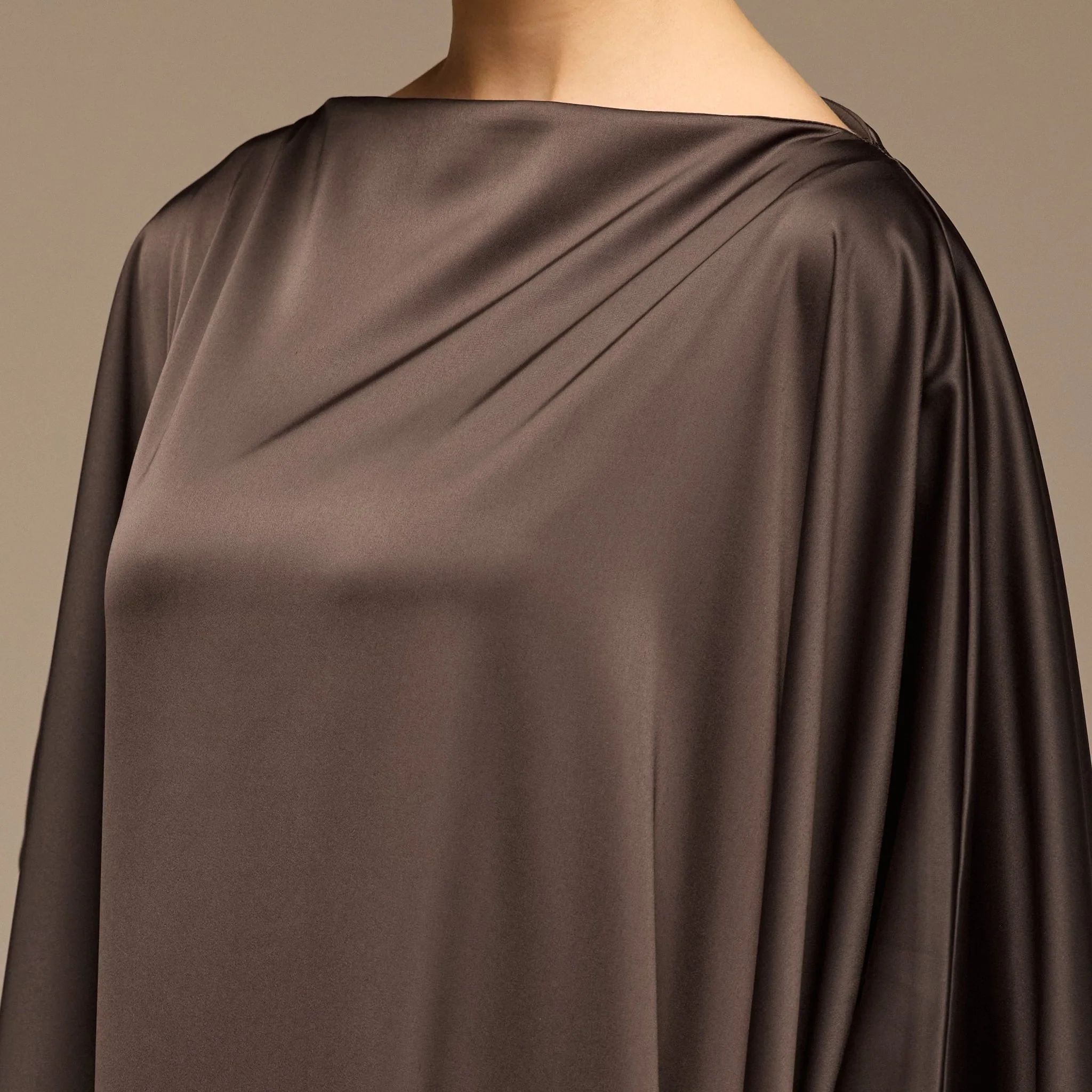 Dark Brown Satin Cape Drape Kaftan - Image 3
