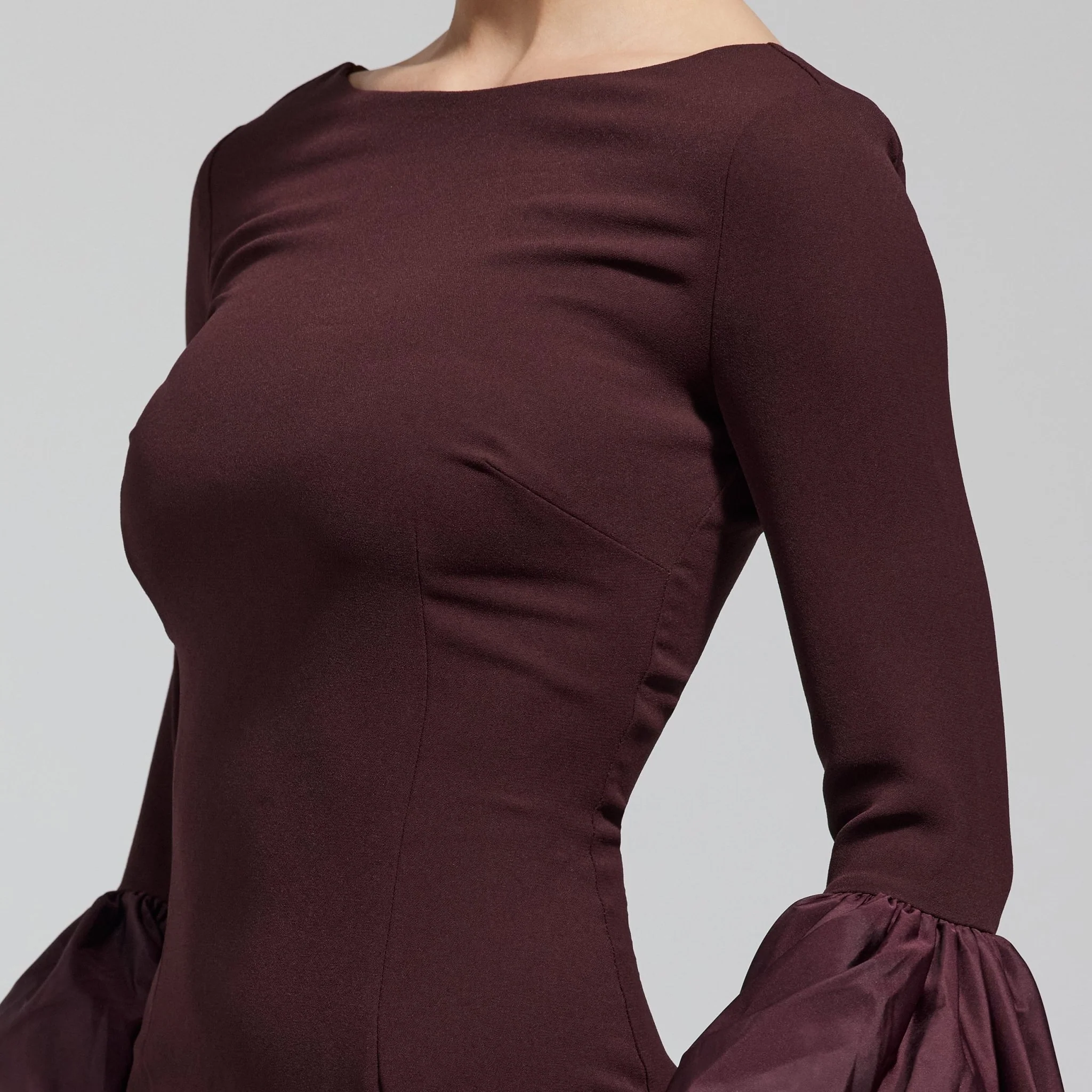 Dark Plum Fitted Gown With Extra Long Sleeves - Image 3