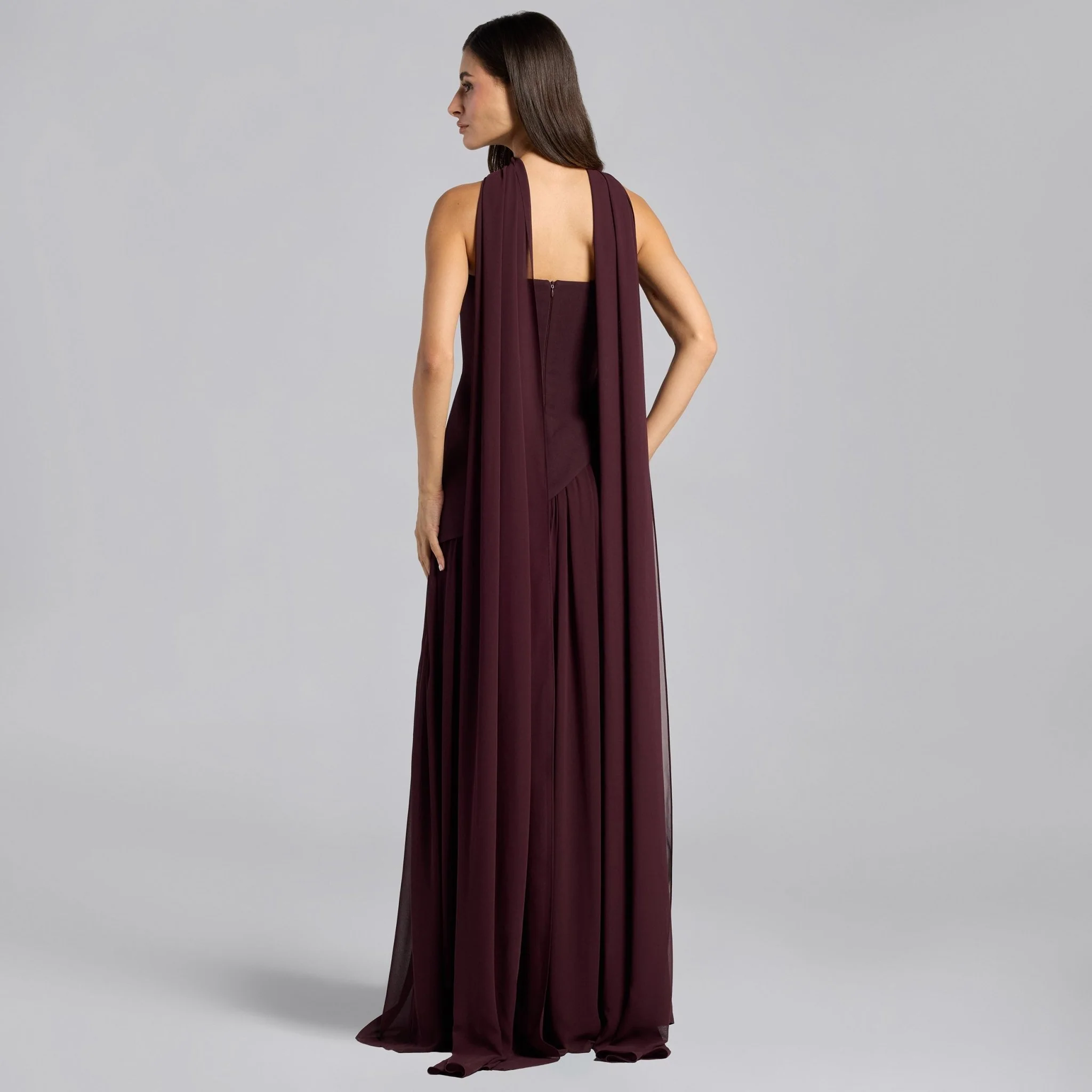 Dark Plum Crepe-Chiffon Strapless Gown - Image 4
