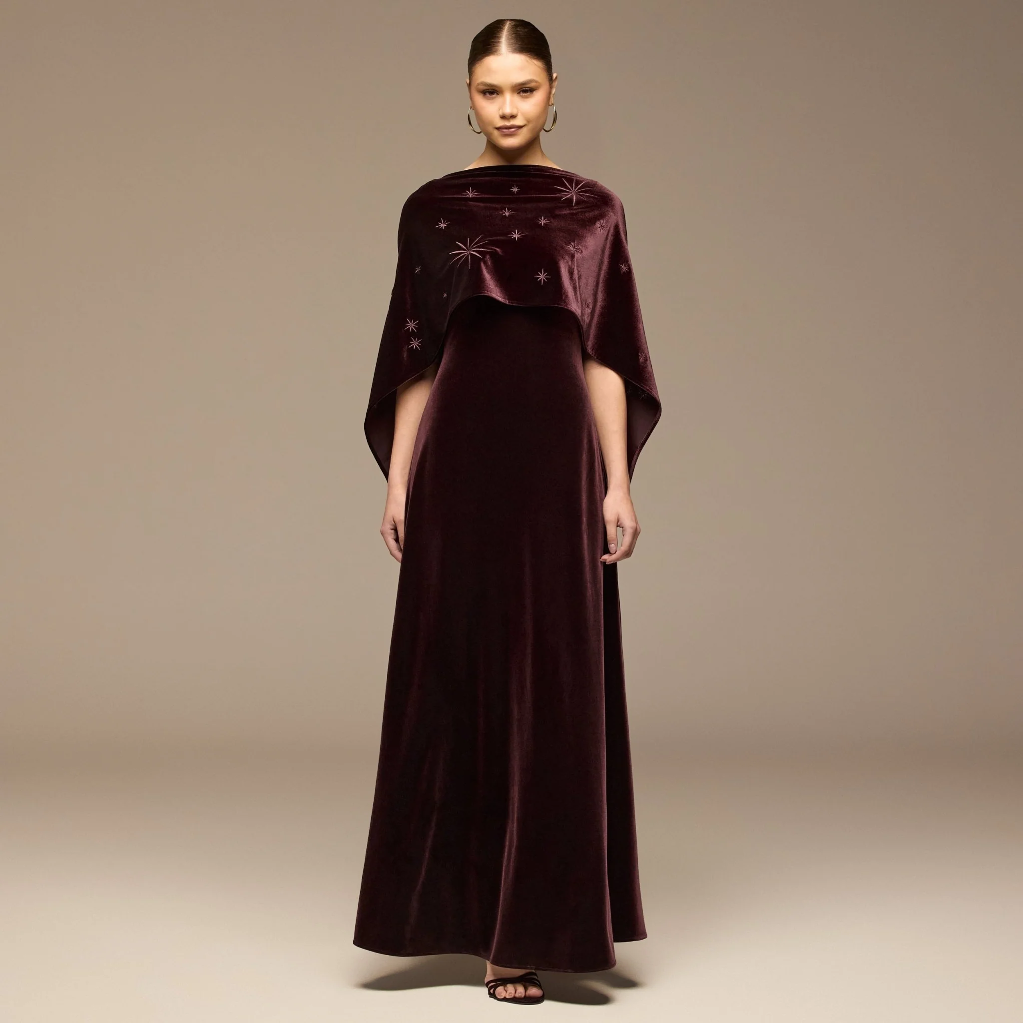 Dark Purple Embroidered Velvet Maxi Dress