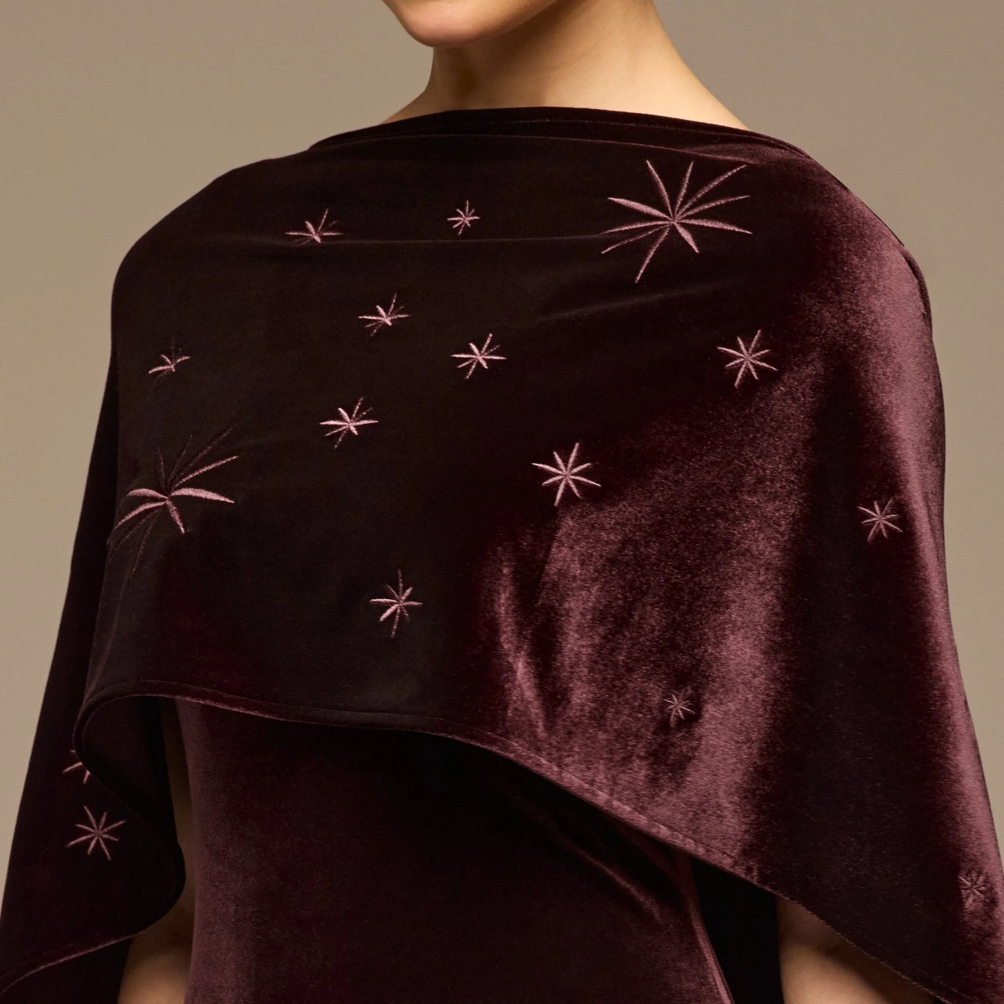 Dark Purple Embroidered Velvet Maxi Dress - Image 4