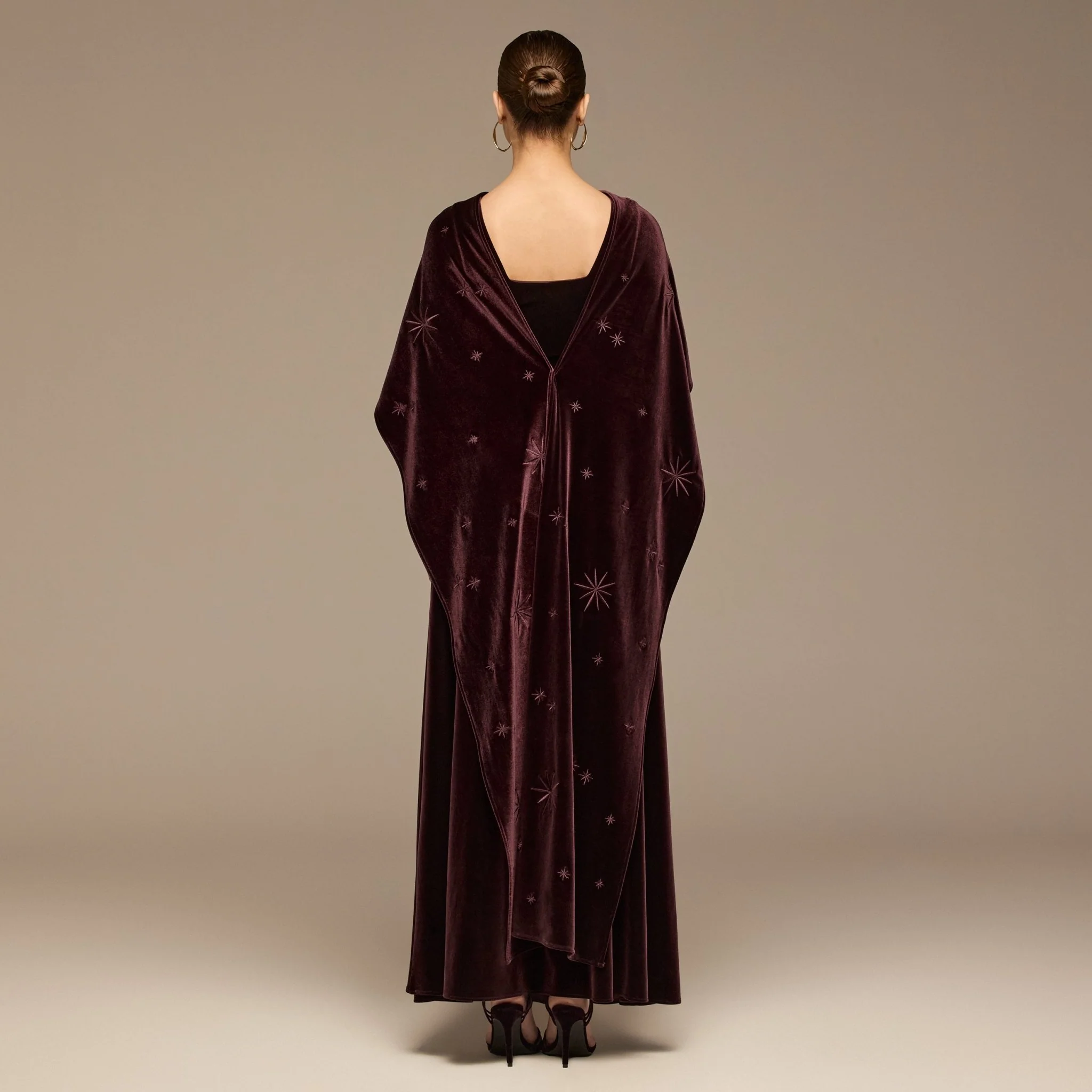 Dark Purple Embroidered Velvet Maxi Dress - Image 6