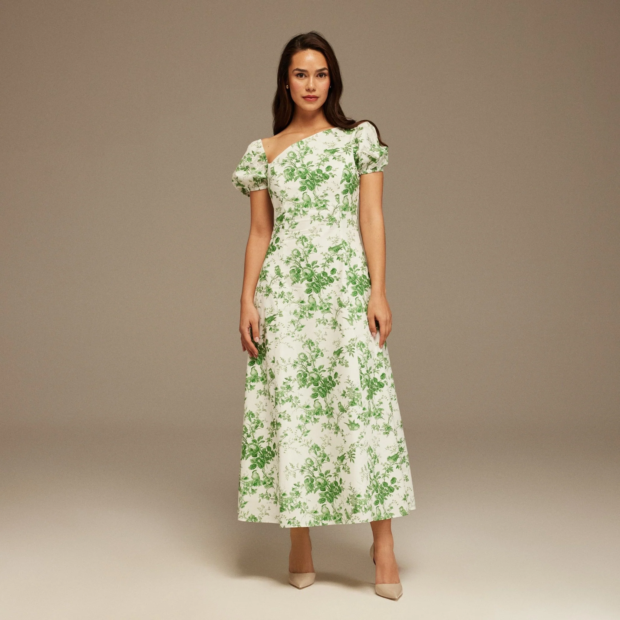 Deep Cut Neck Printed Midi Dress