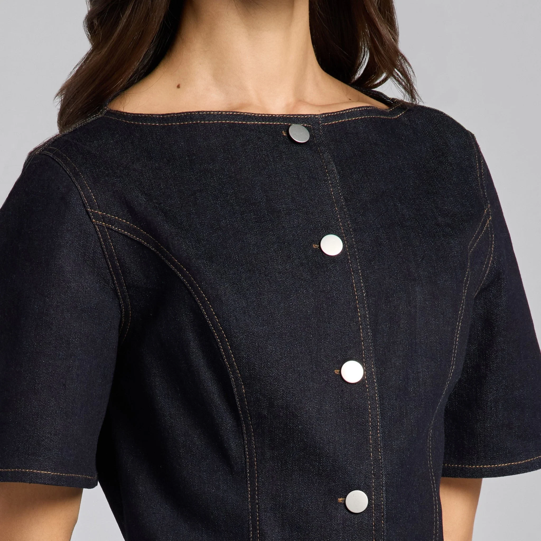 Front Slit Button Denim Top - Image 4