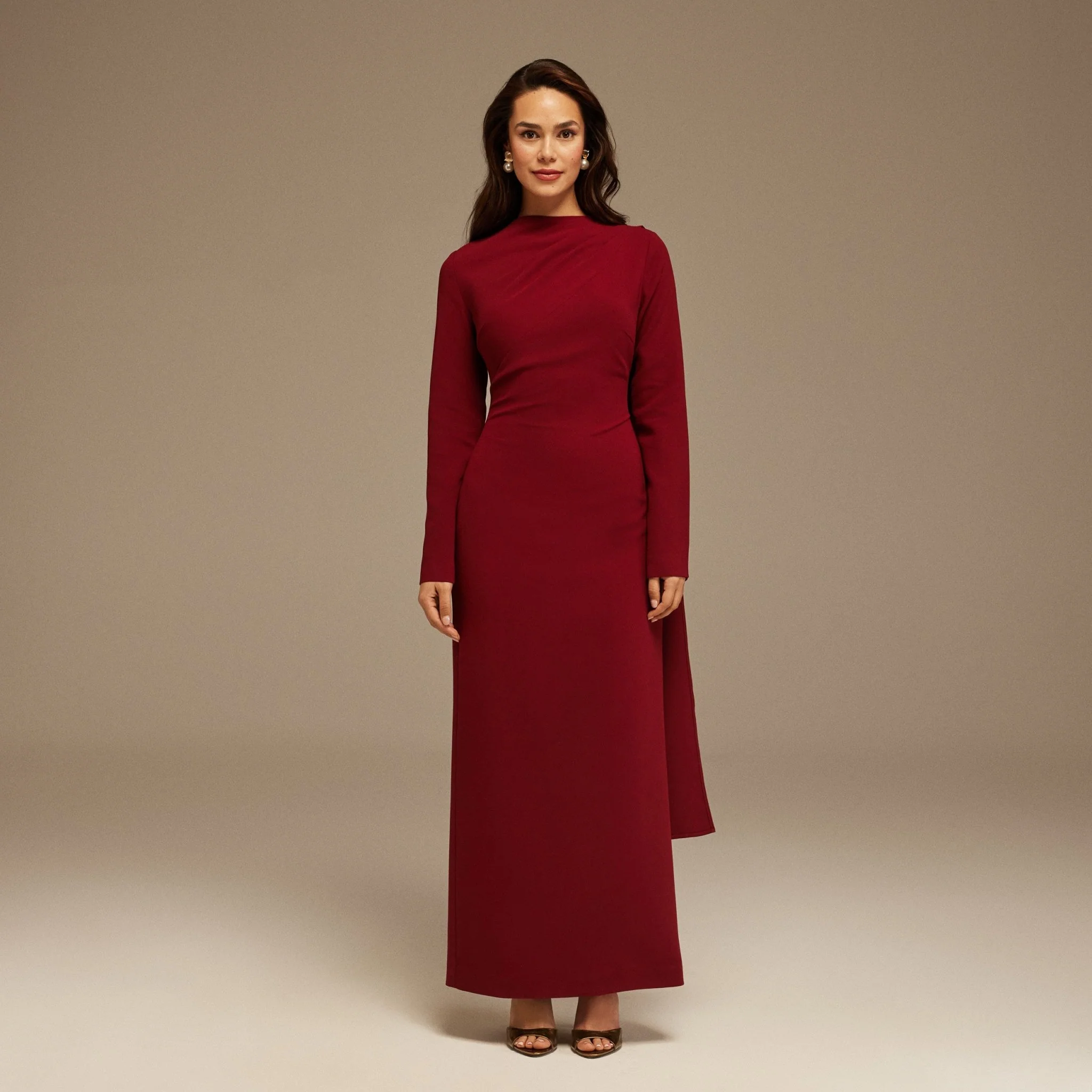 Burgundy Drape One-Shoulder Gown