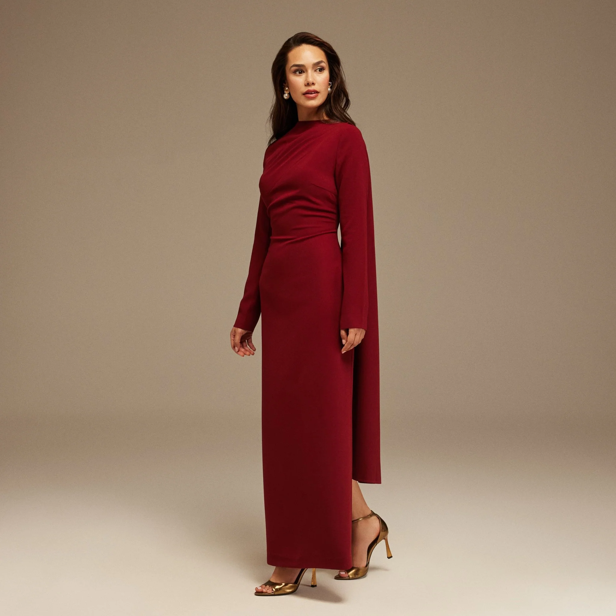 Burgundy Drape One-Shoulder Gown - Image 2