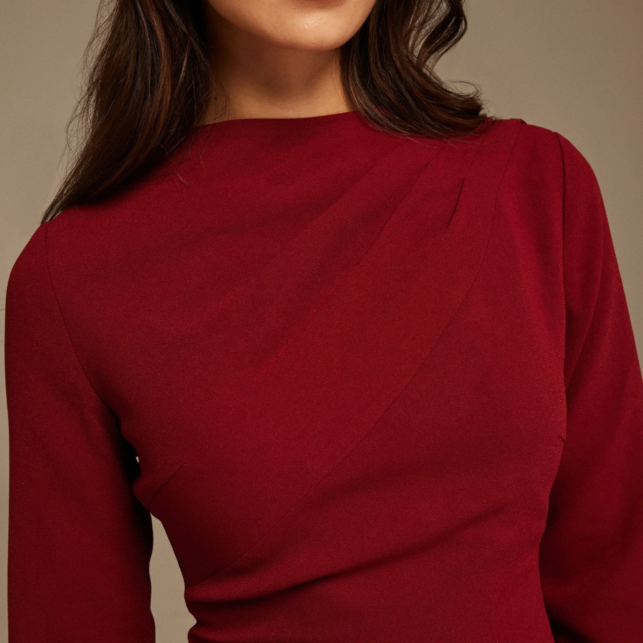 Burgundy Drape One-Shoulder Gown - Image 3