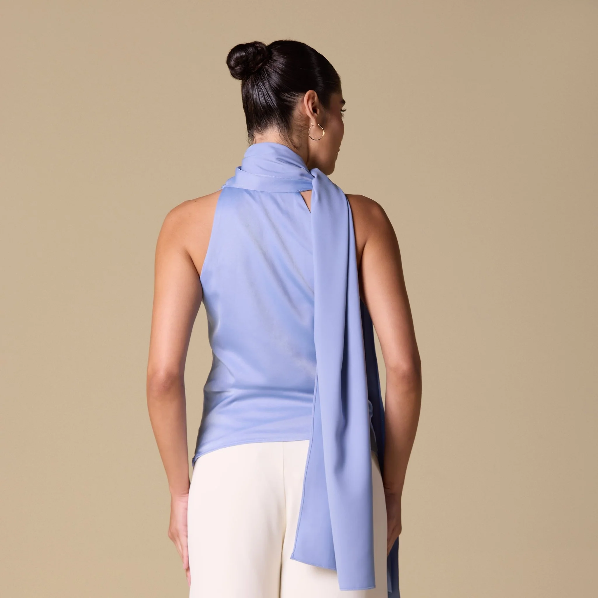 Draped Cowl Top with Attached Scarf - Image 8