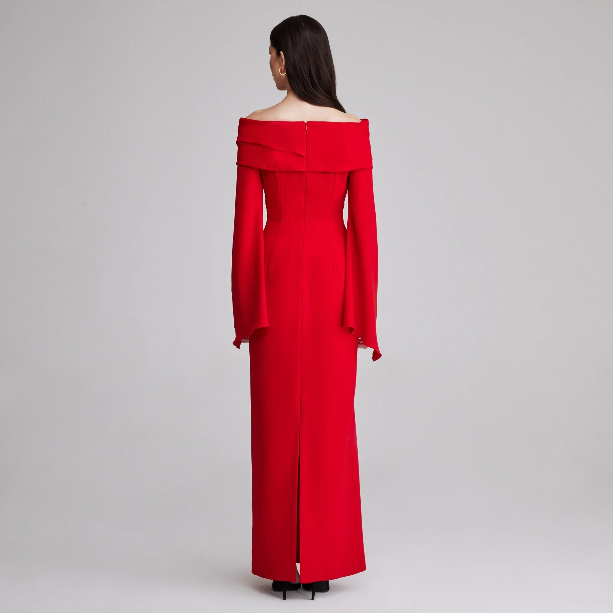 Red Draped off shoulder crepe Maxi dress - Image 3