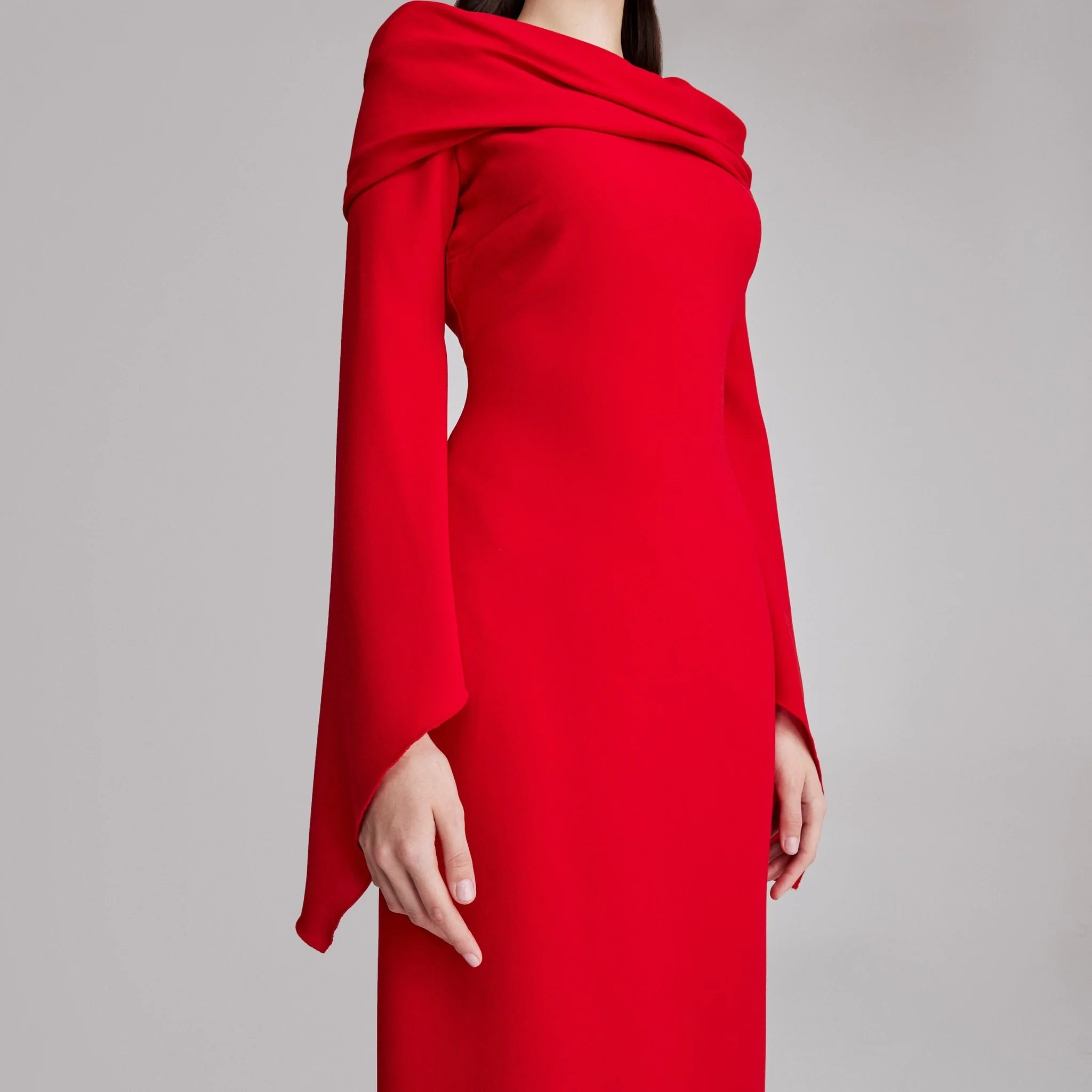 Red Draped off shoulder crepe Maxi dress - Image 4