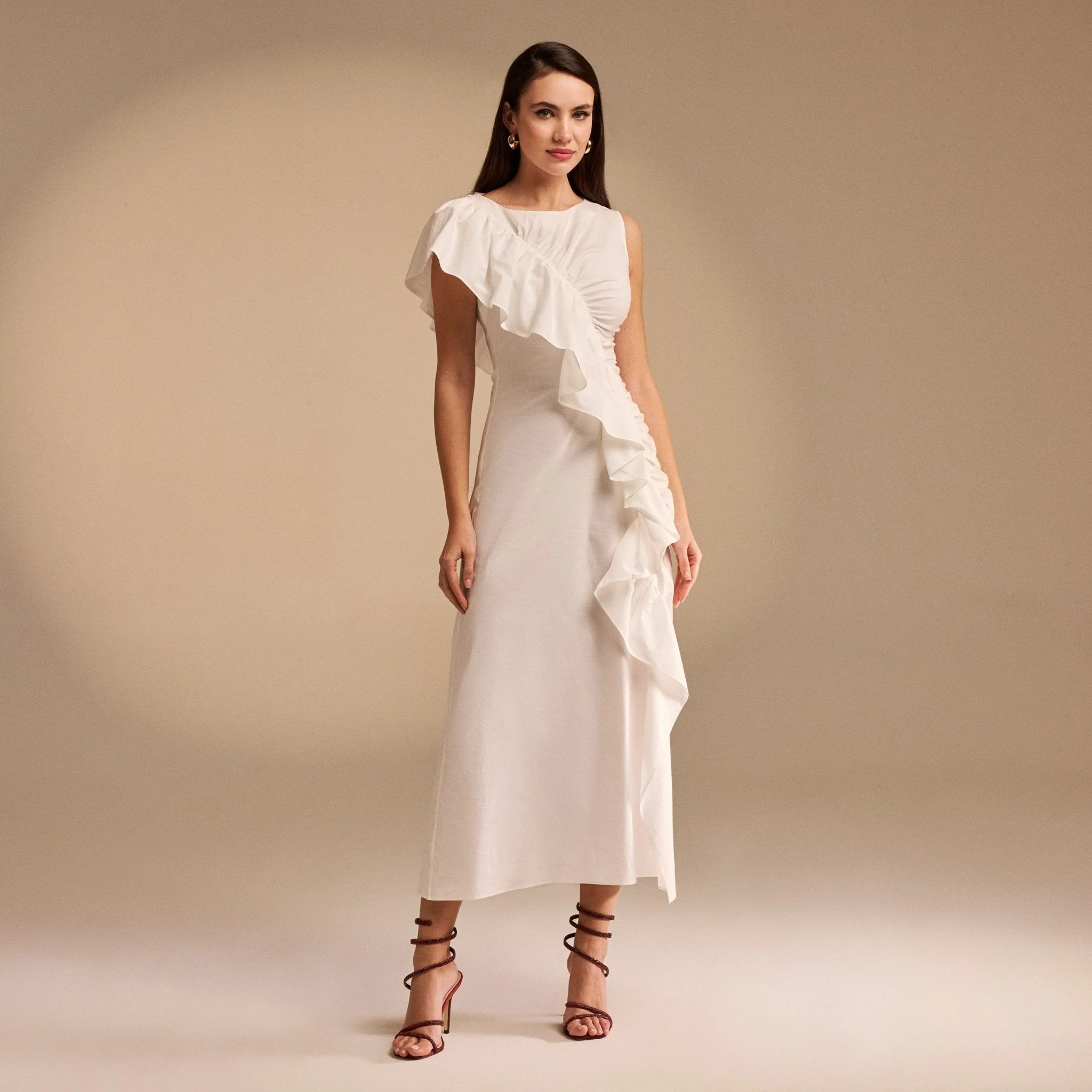Draped Ruffle Poplin Midi Dress - Image 10