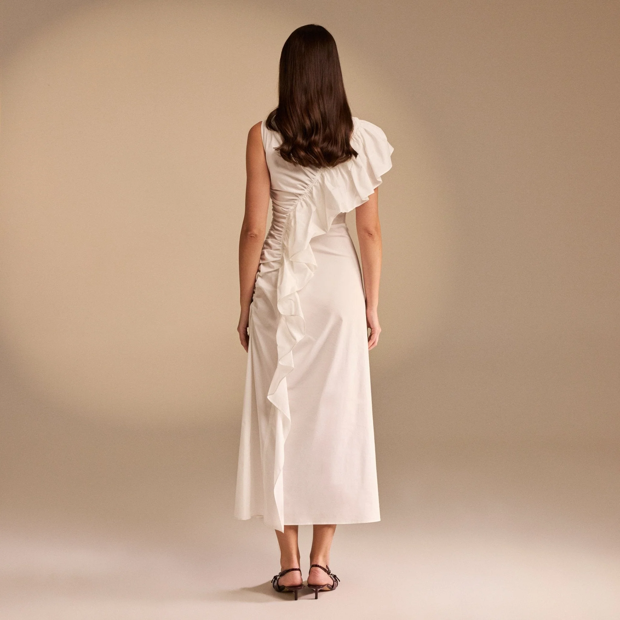 Draped Ruffle Poplin Midi Dress - Image 12