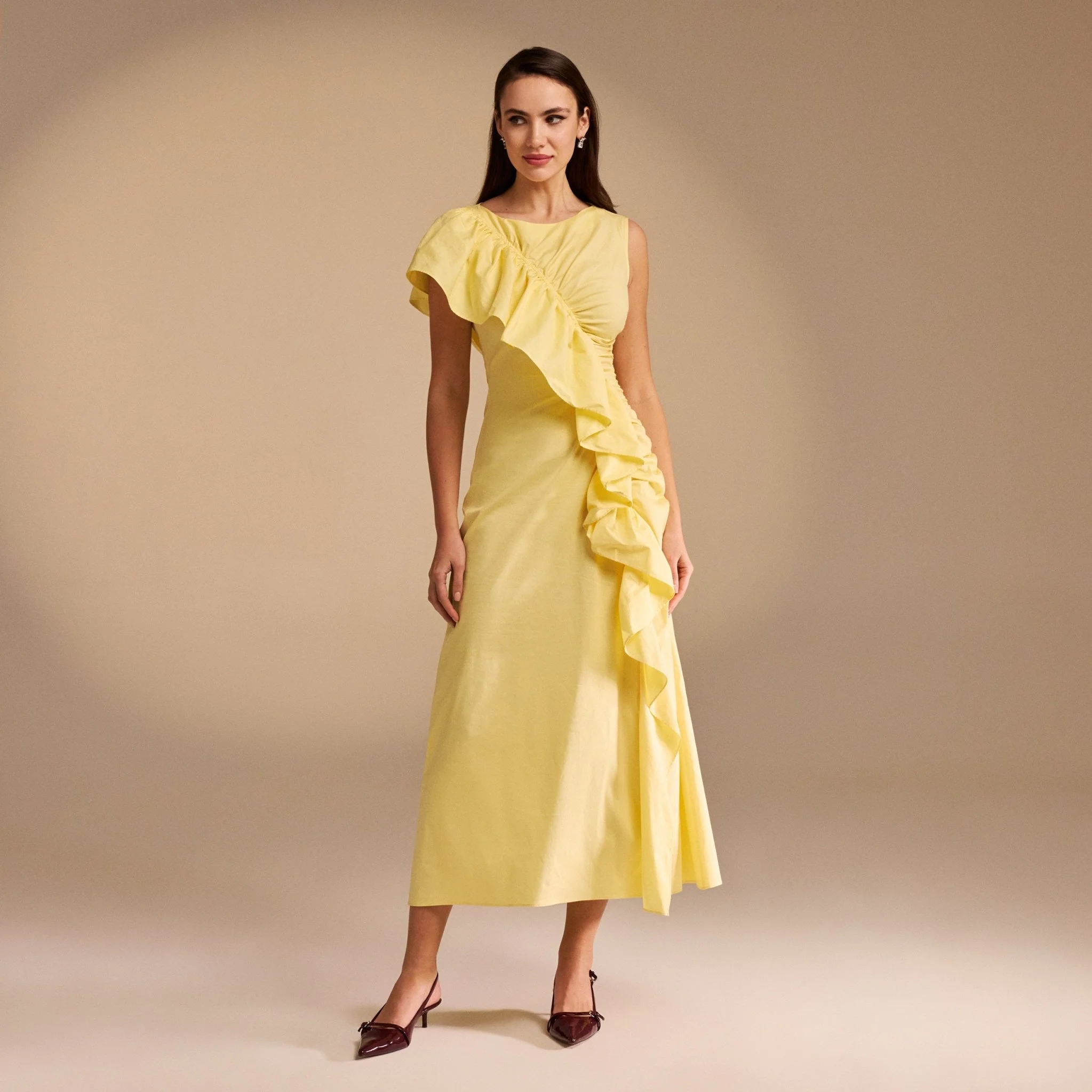 Draped Ruffle Poplin Midi Dress - Image 13