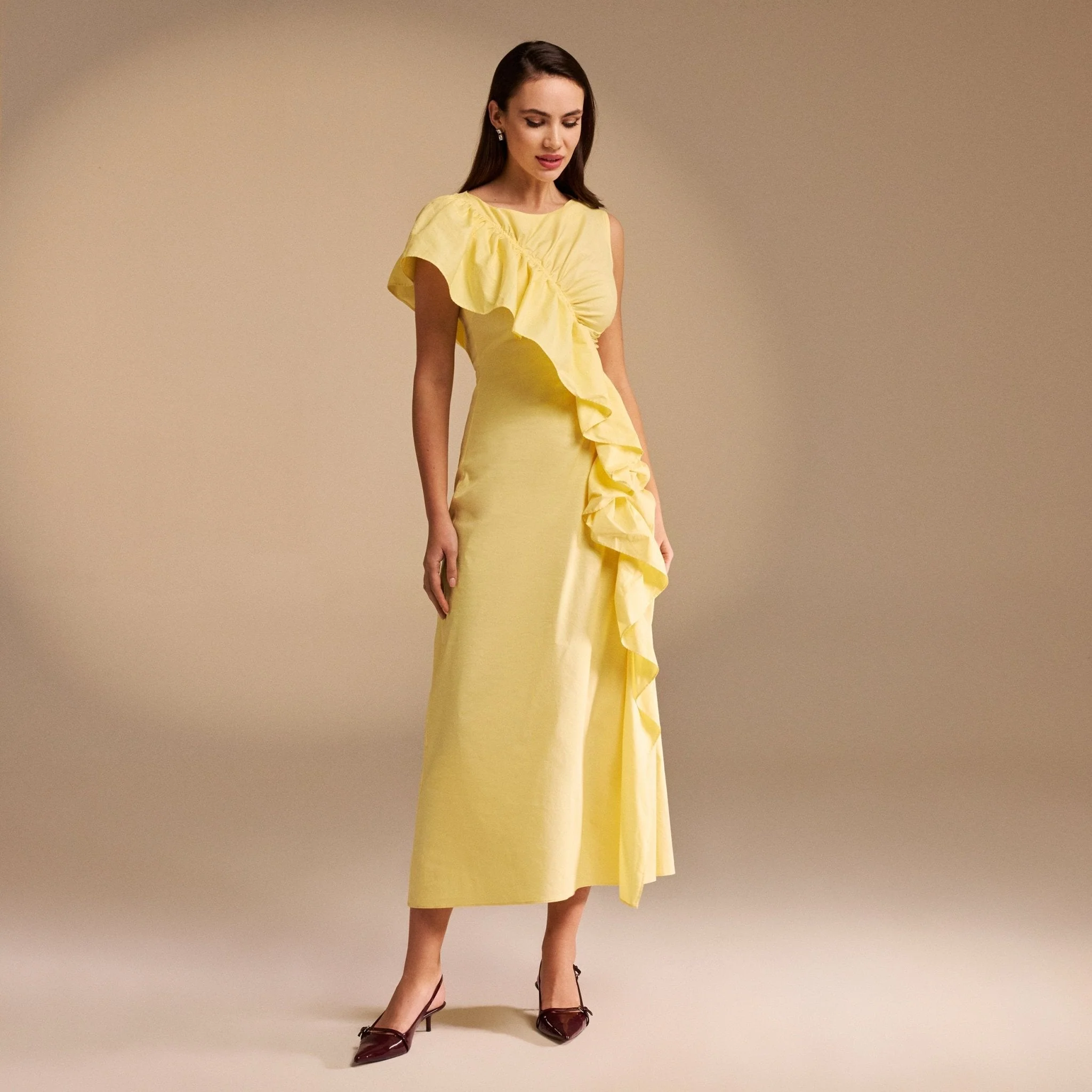 Draped Ruffle Poplin Midi Dress - Image 14
