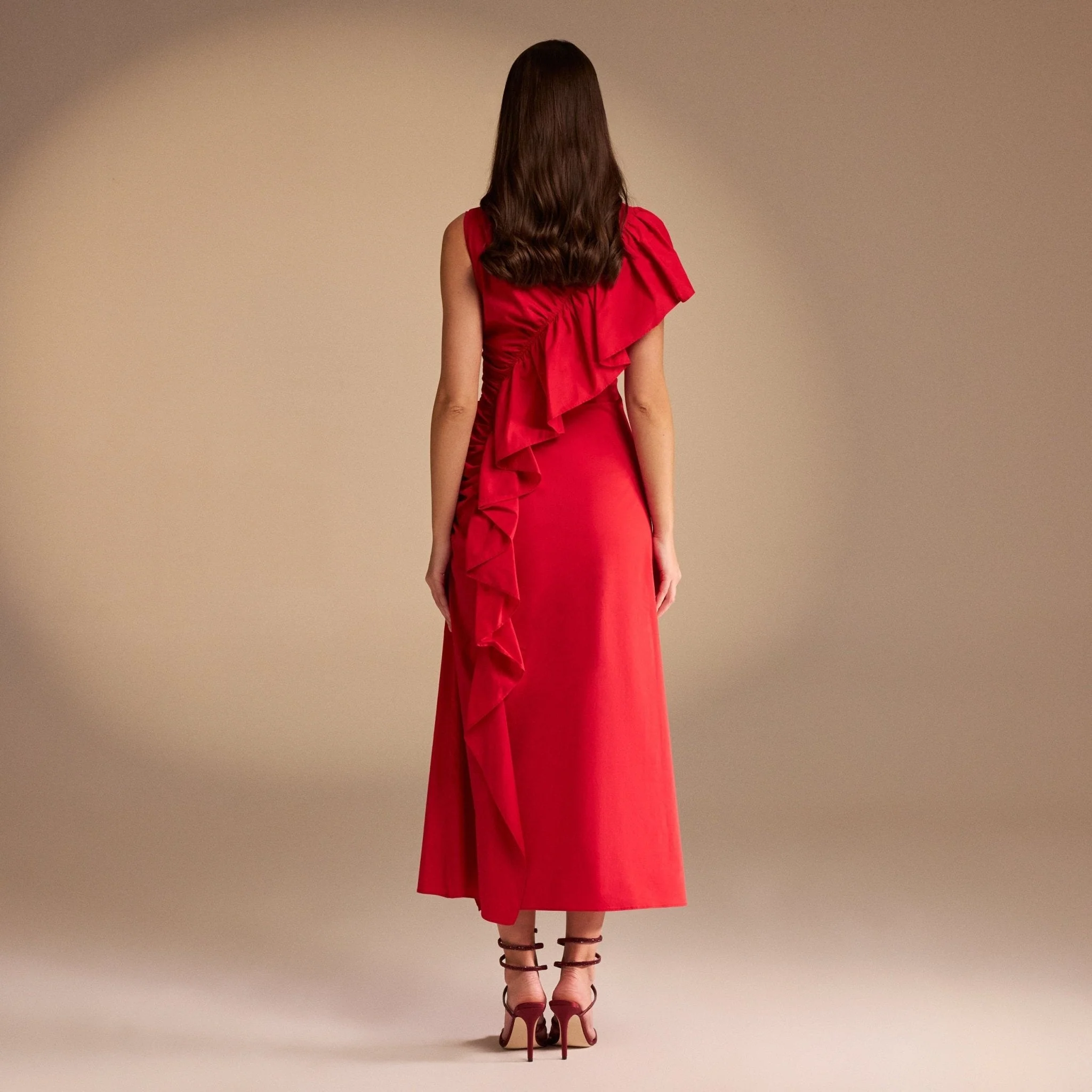 Draped Ruffle Poplin Midi Dress - Image 3