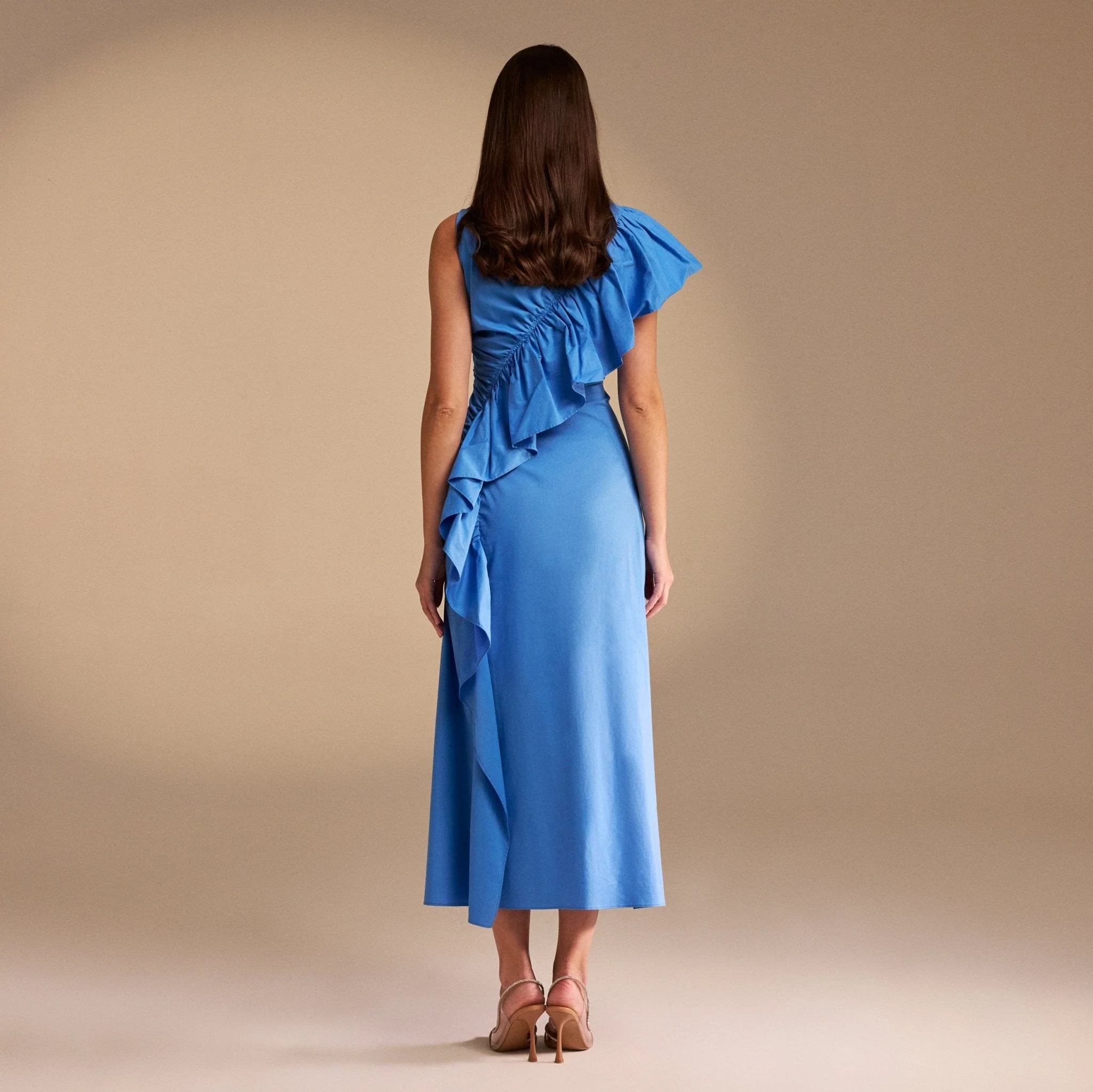 Draped Ruffle Poplin Midi Dress - Image 7