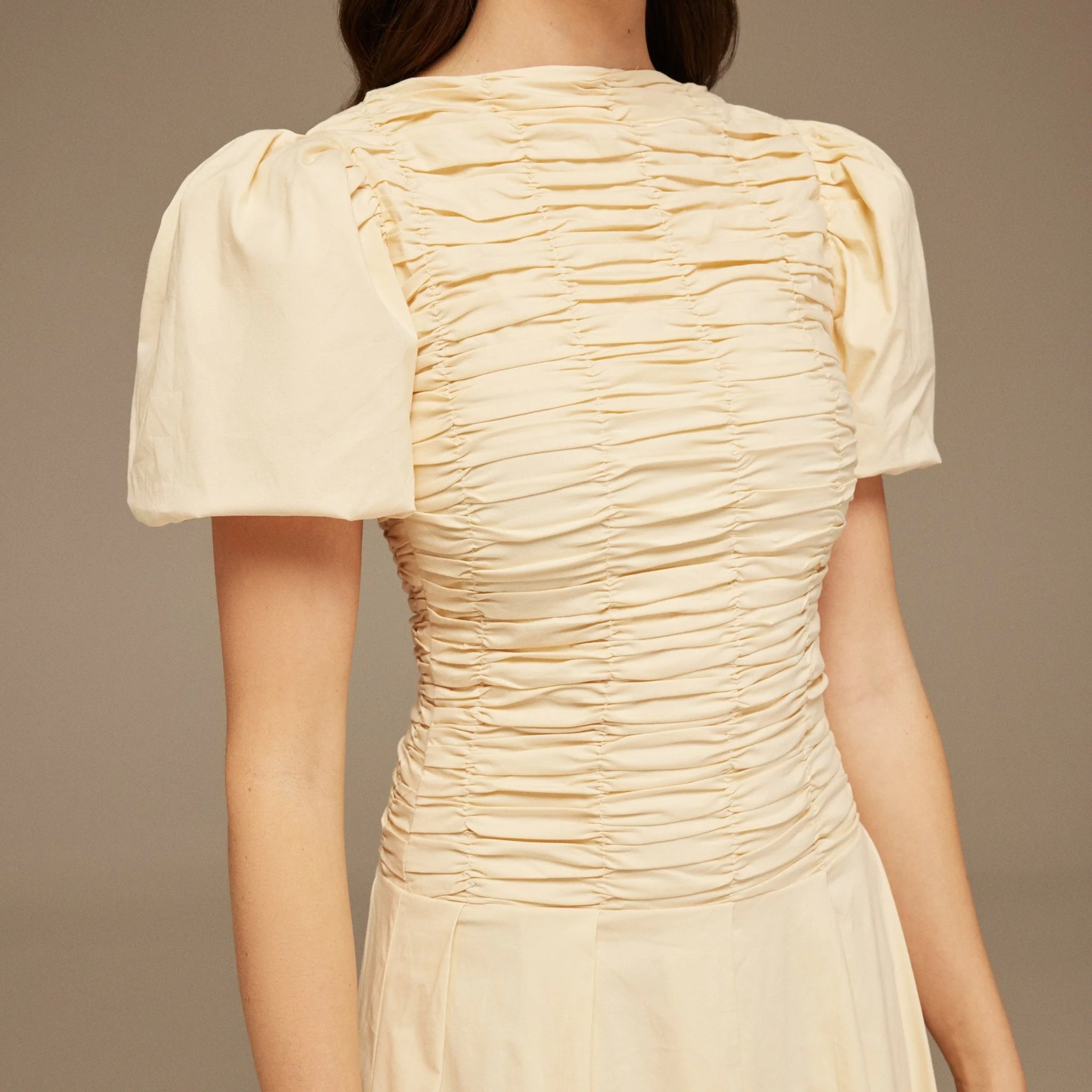Ivory Draped Top Short Sleeve Midi Dress - Image 4