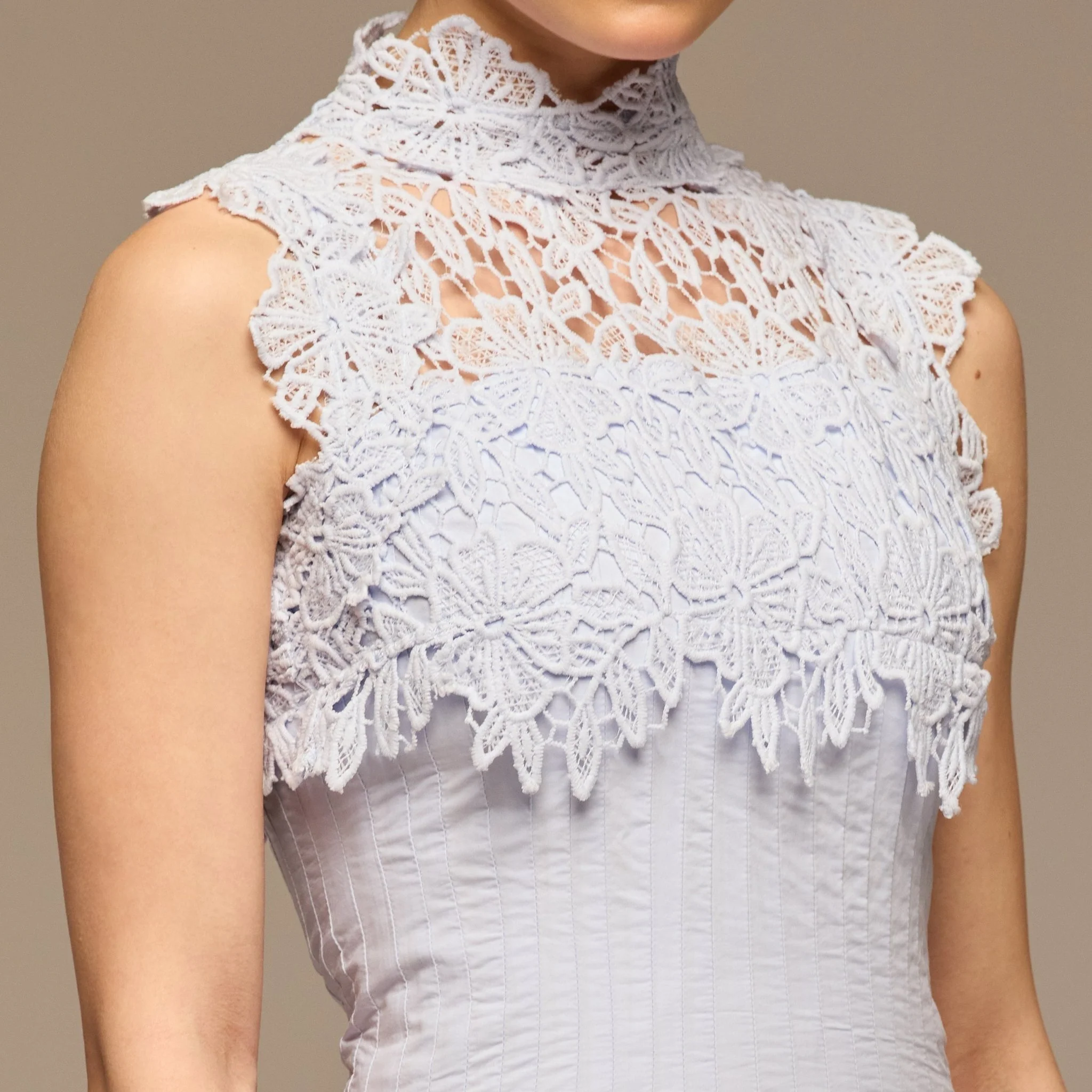 Blue Lace-Paneled Cotton Midi Dress - Image 3