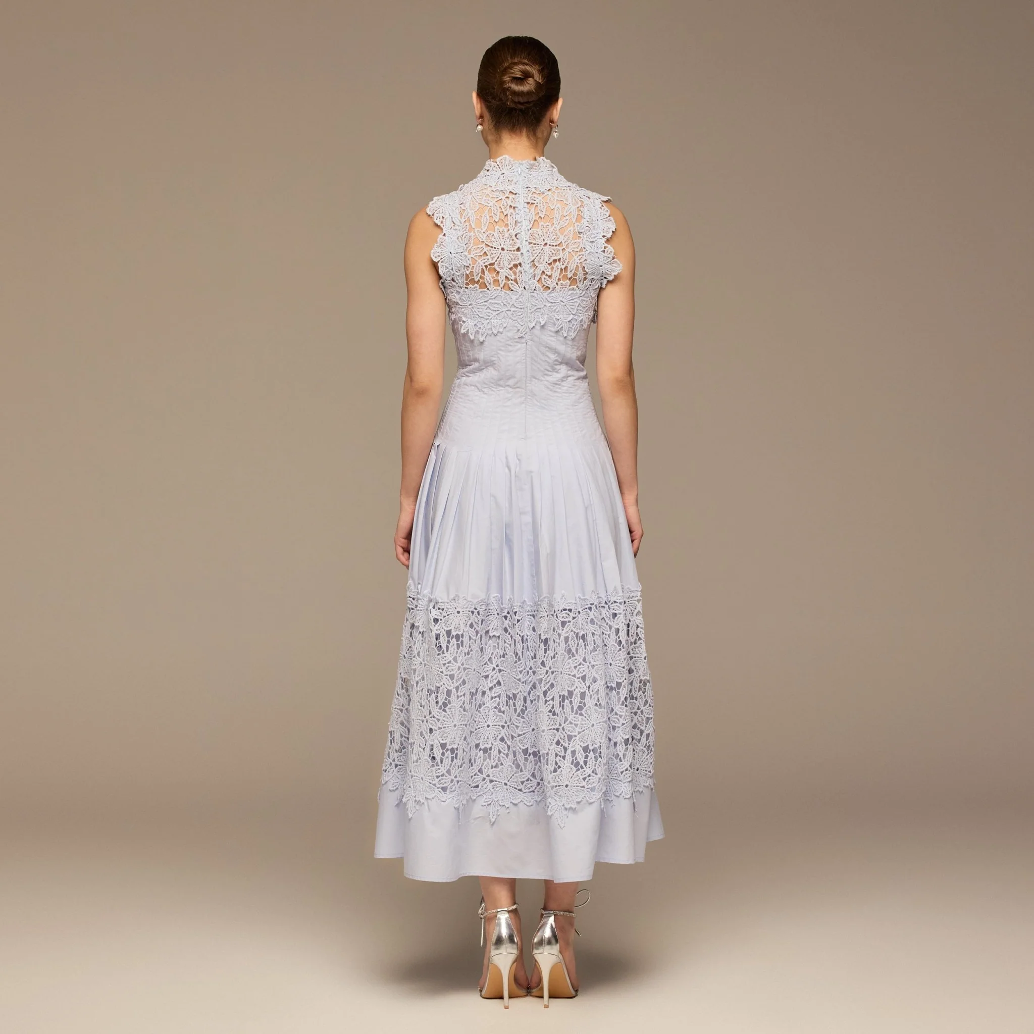 Blue Lace-Paneled Cotton Midi Dress - Image 4