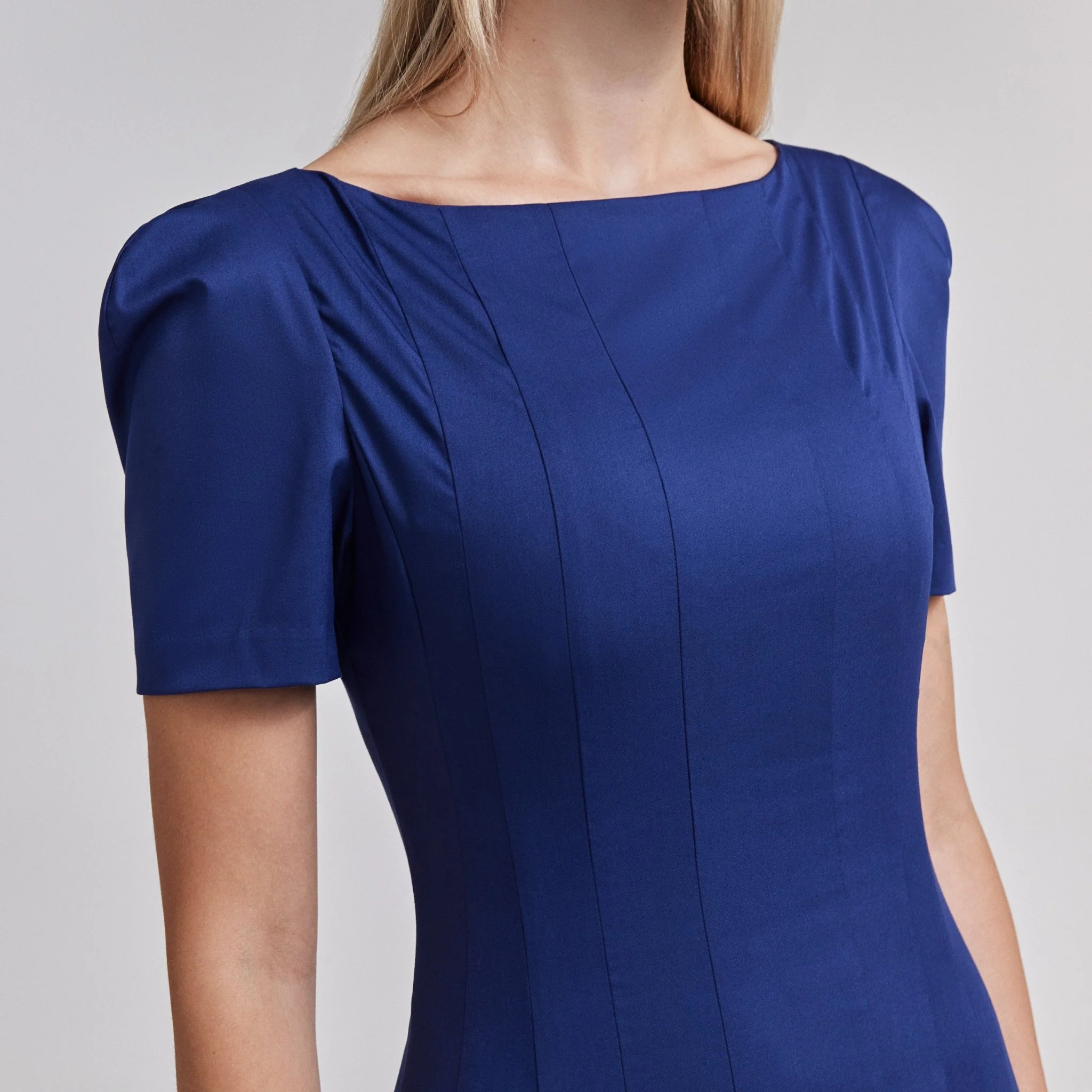Fitted Waist Flared Twill Midi Dress - Image 2