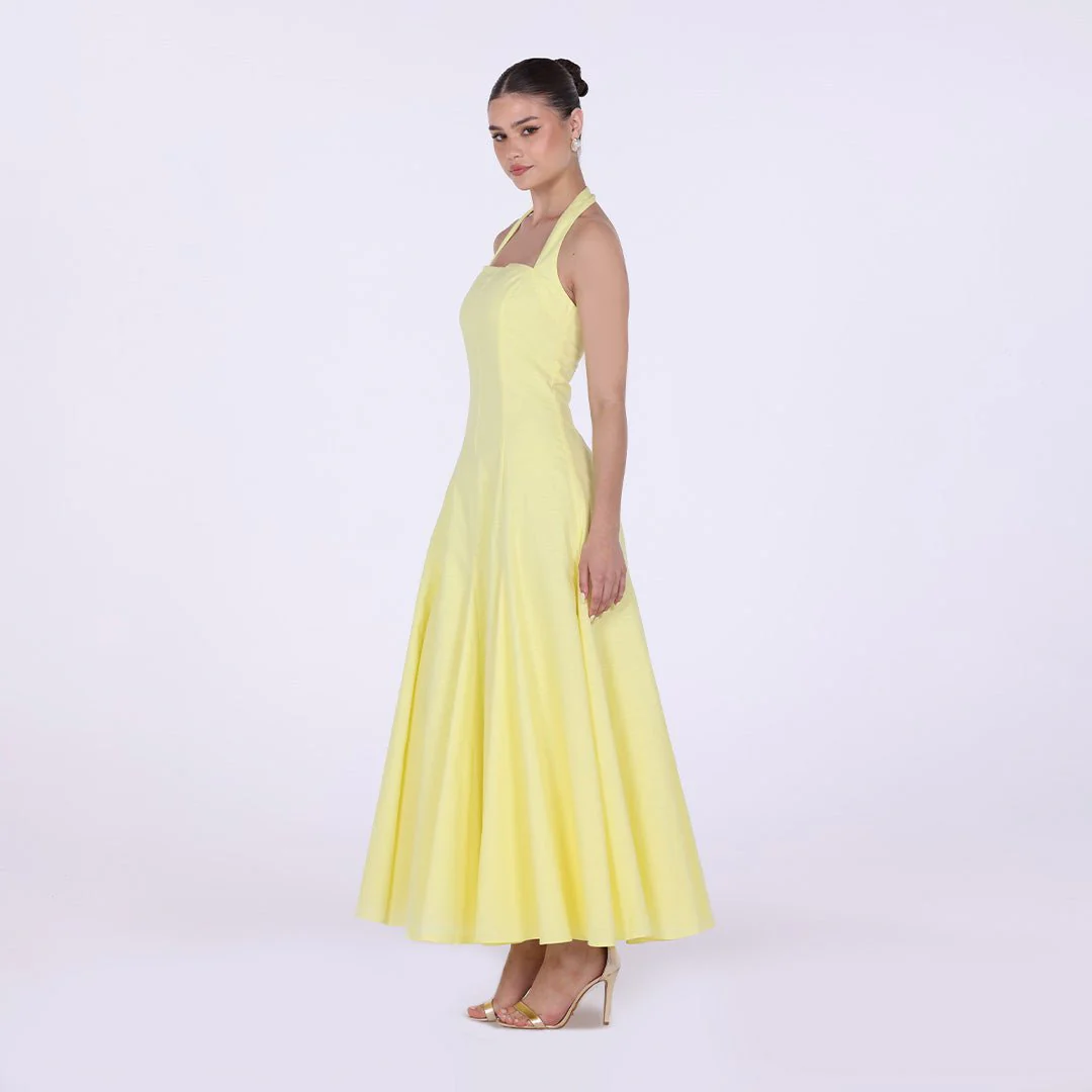 Flared Linen Halter Neck Maxi Dress - Image 6