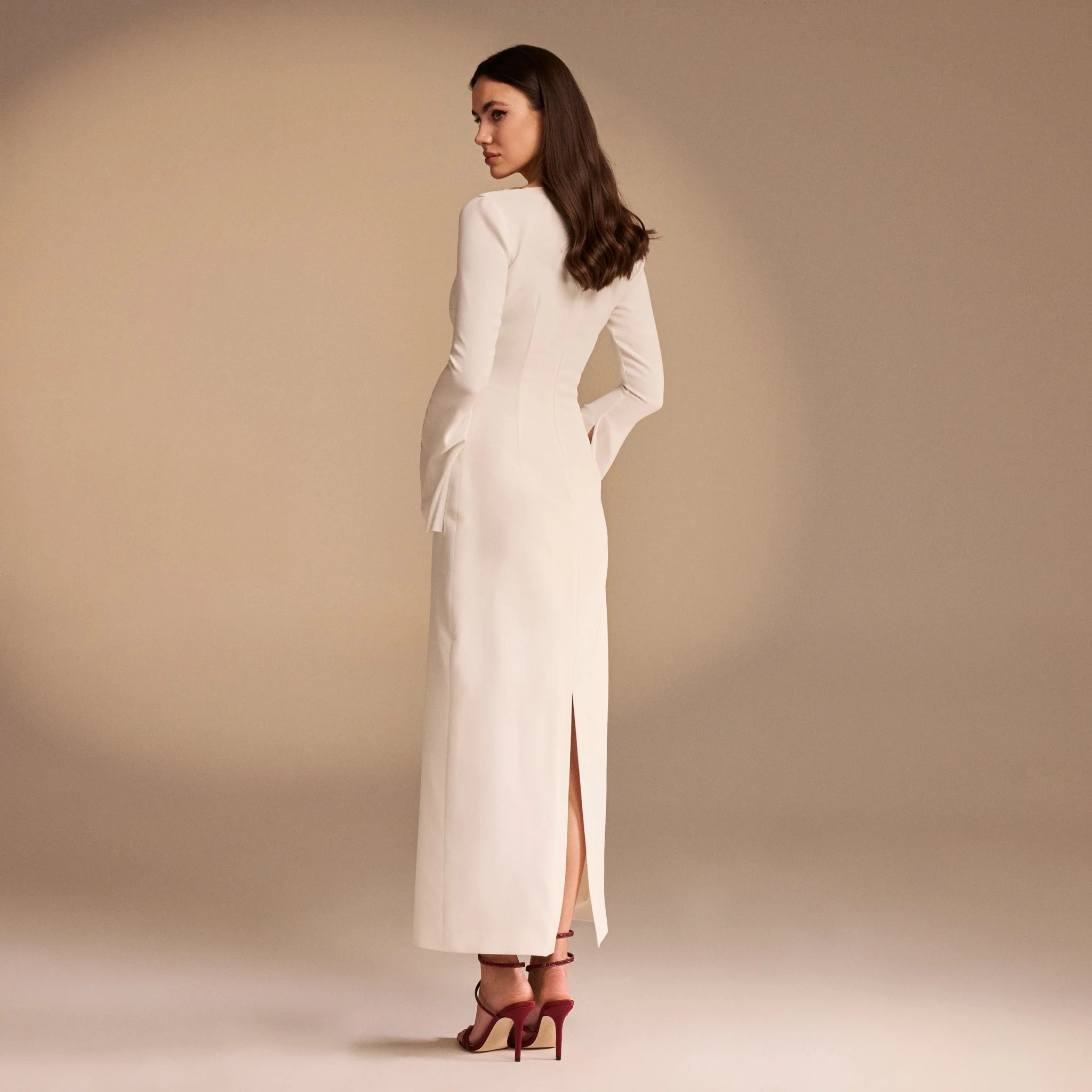 Flared Sleeve Maxi Crepe Dress - Image 3