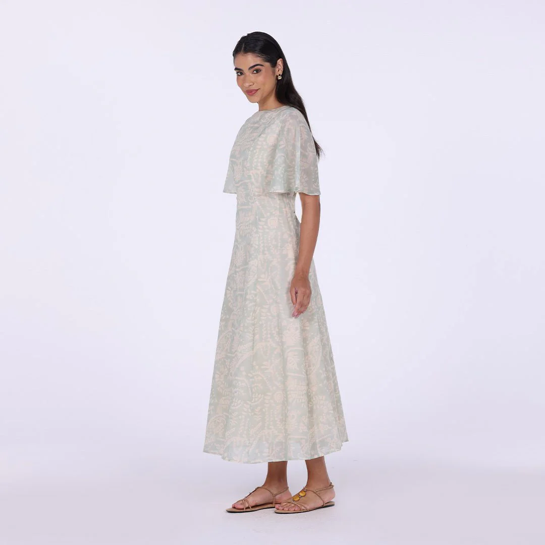 Printed Flared Maxi Dress with Butterfly Sleeves - Image 2
