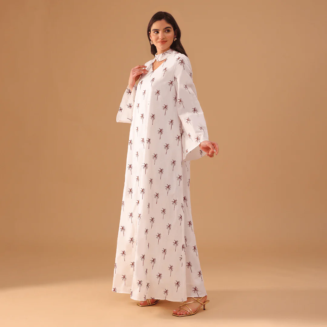 White Fully Embroidered Long Sleeve Kaftan - Image 2