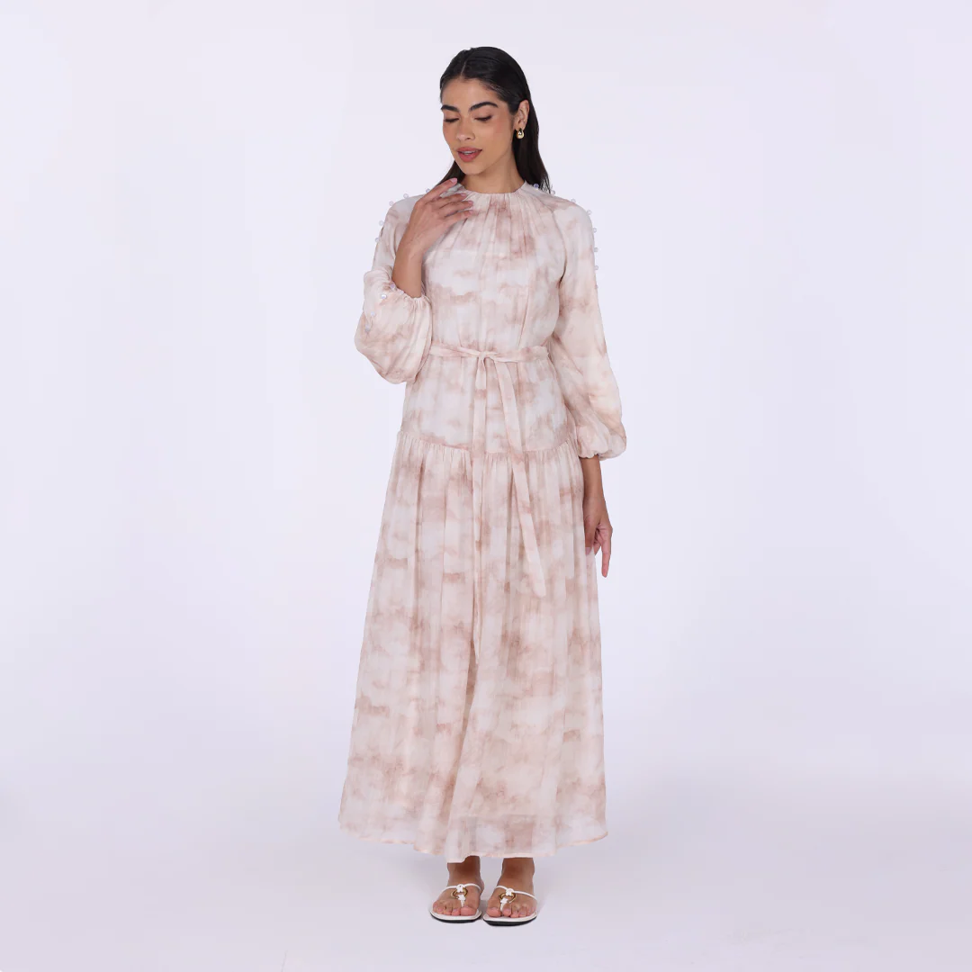 Gathered Neckline Printed Maxi Dress