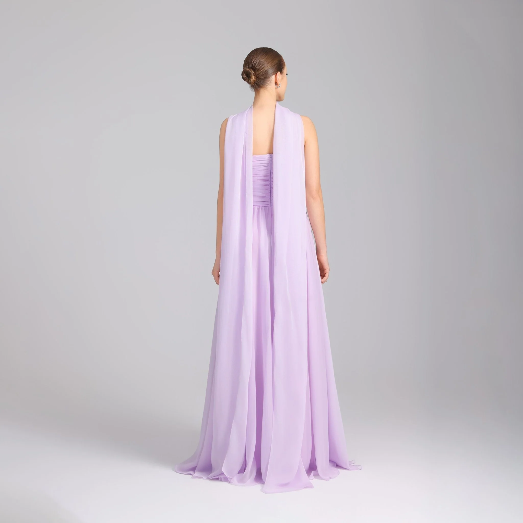 Lilac Strapless Chiffon Gown With Pleats - Image 4