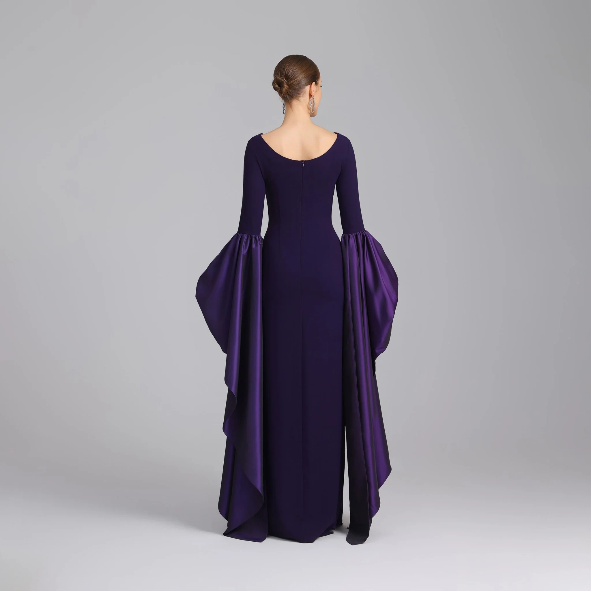 Purple Fitted Gown With Extra Long Sleeves - Image 4