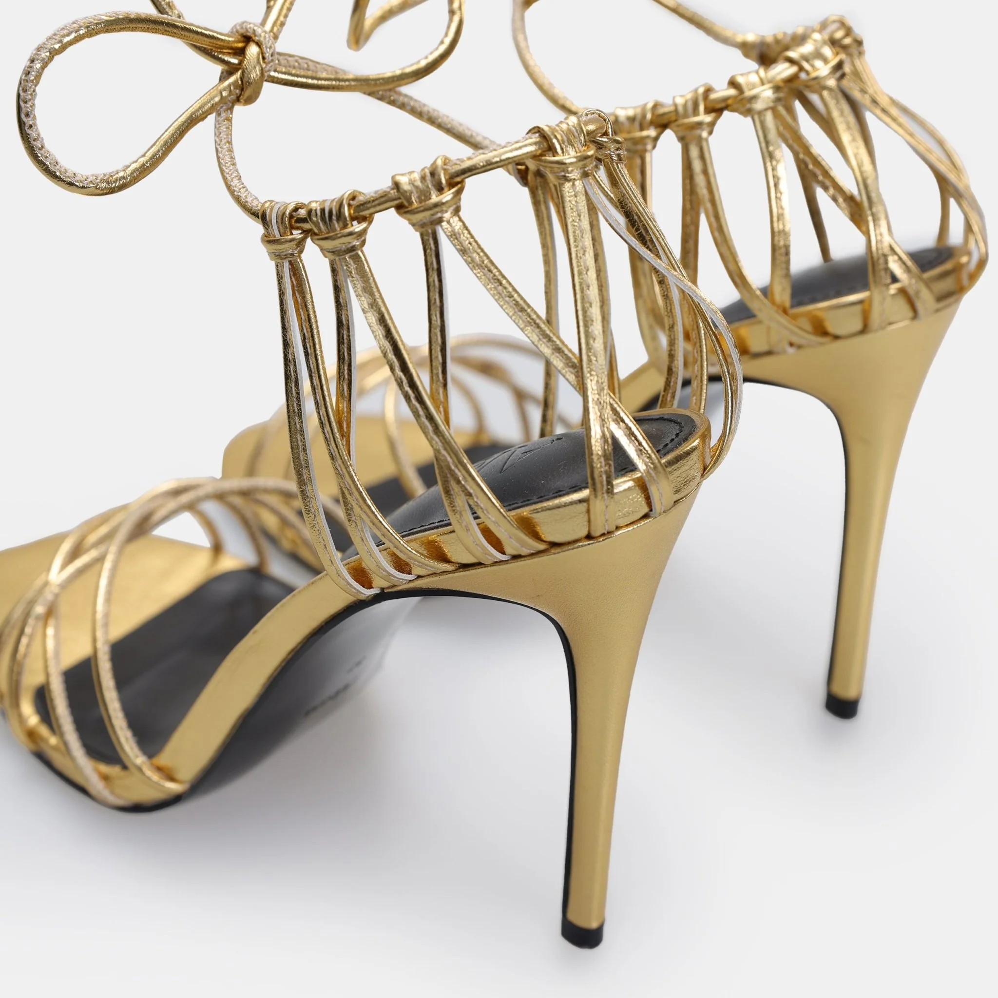 Gold Metallic Multi Strap High Heel Sandals - Image 3