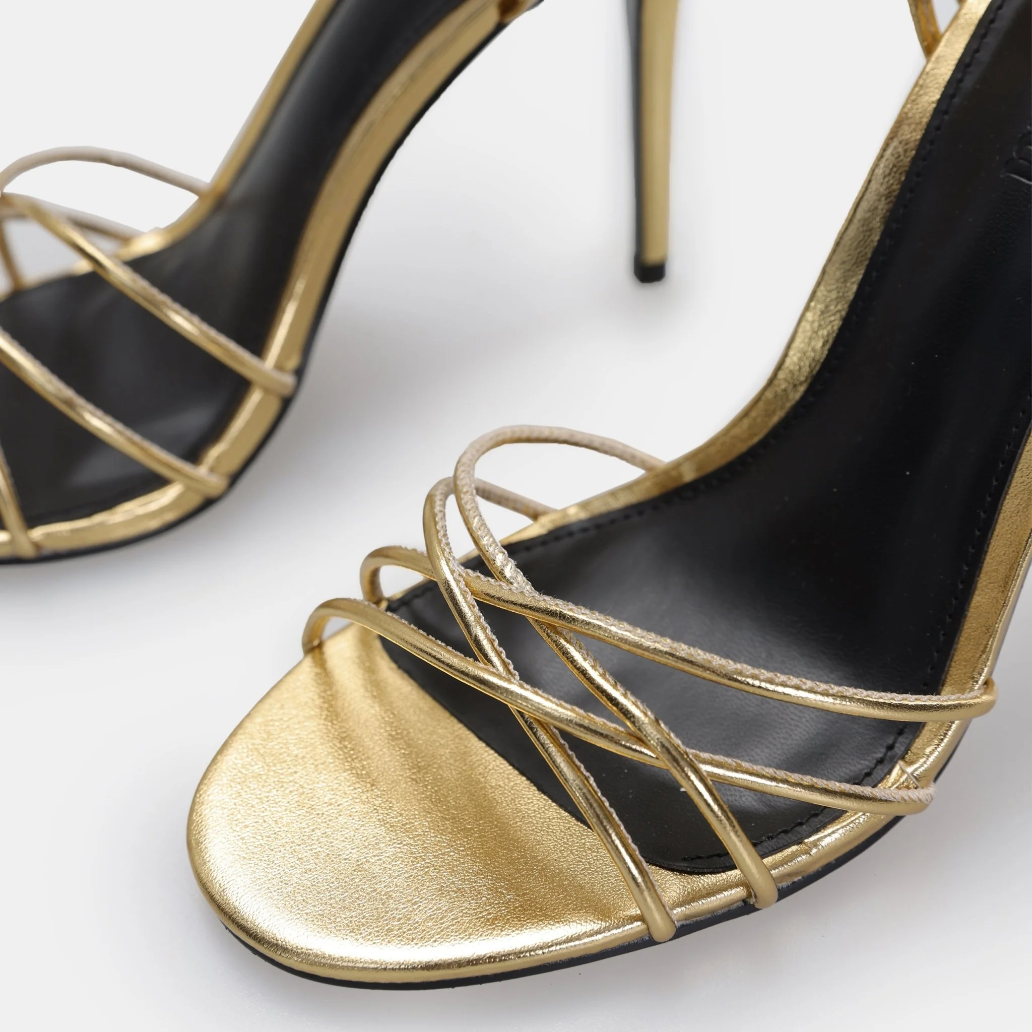 Gold Metallic Multi Strap High Heel Sandals - Image 4