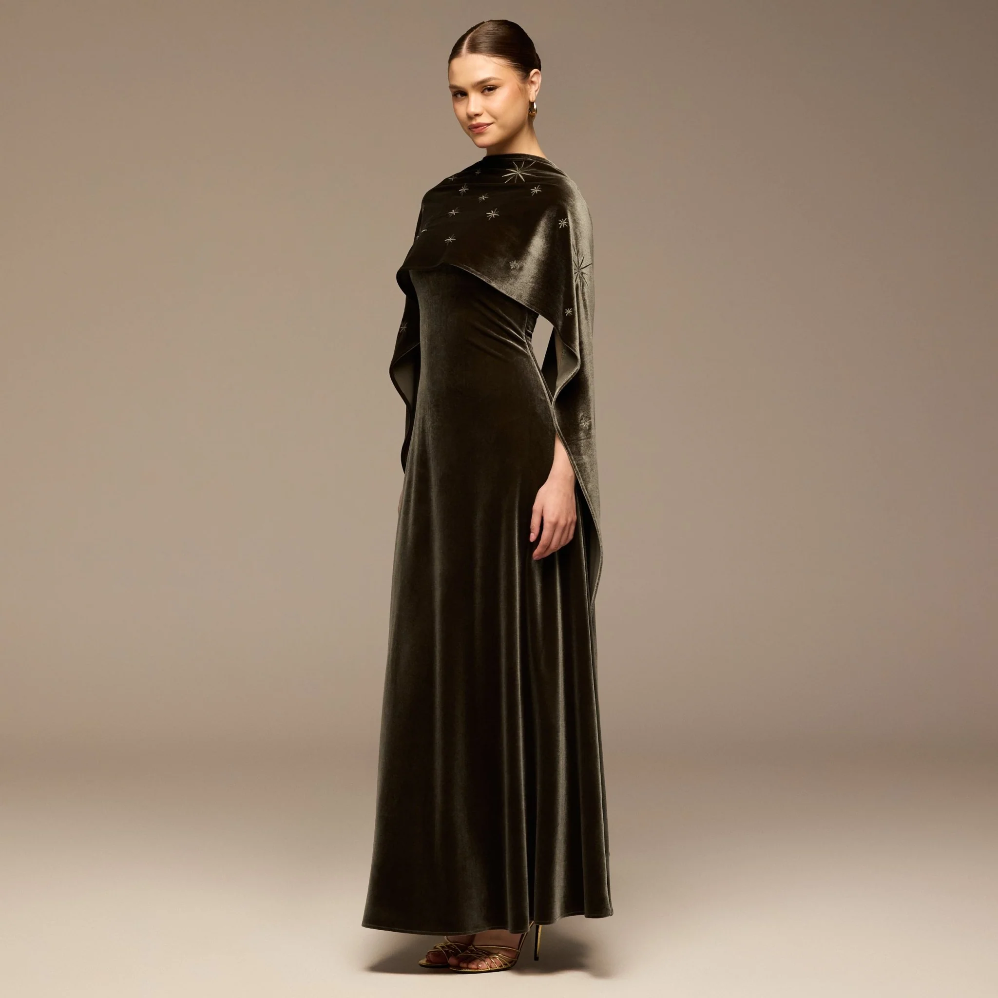 Gray Embroidered Velvet Maxi Dress - Image 2