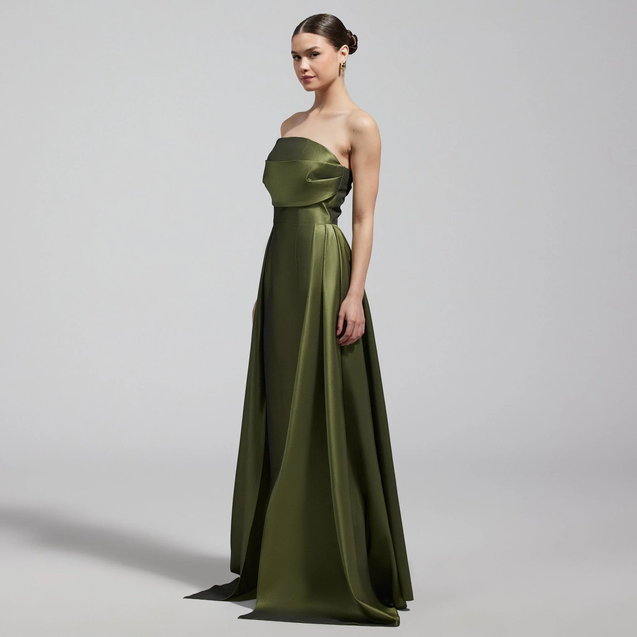 Green Taffeta Strapless Maxi Dress - Image 2