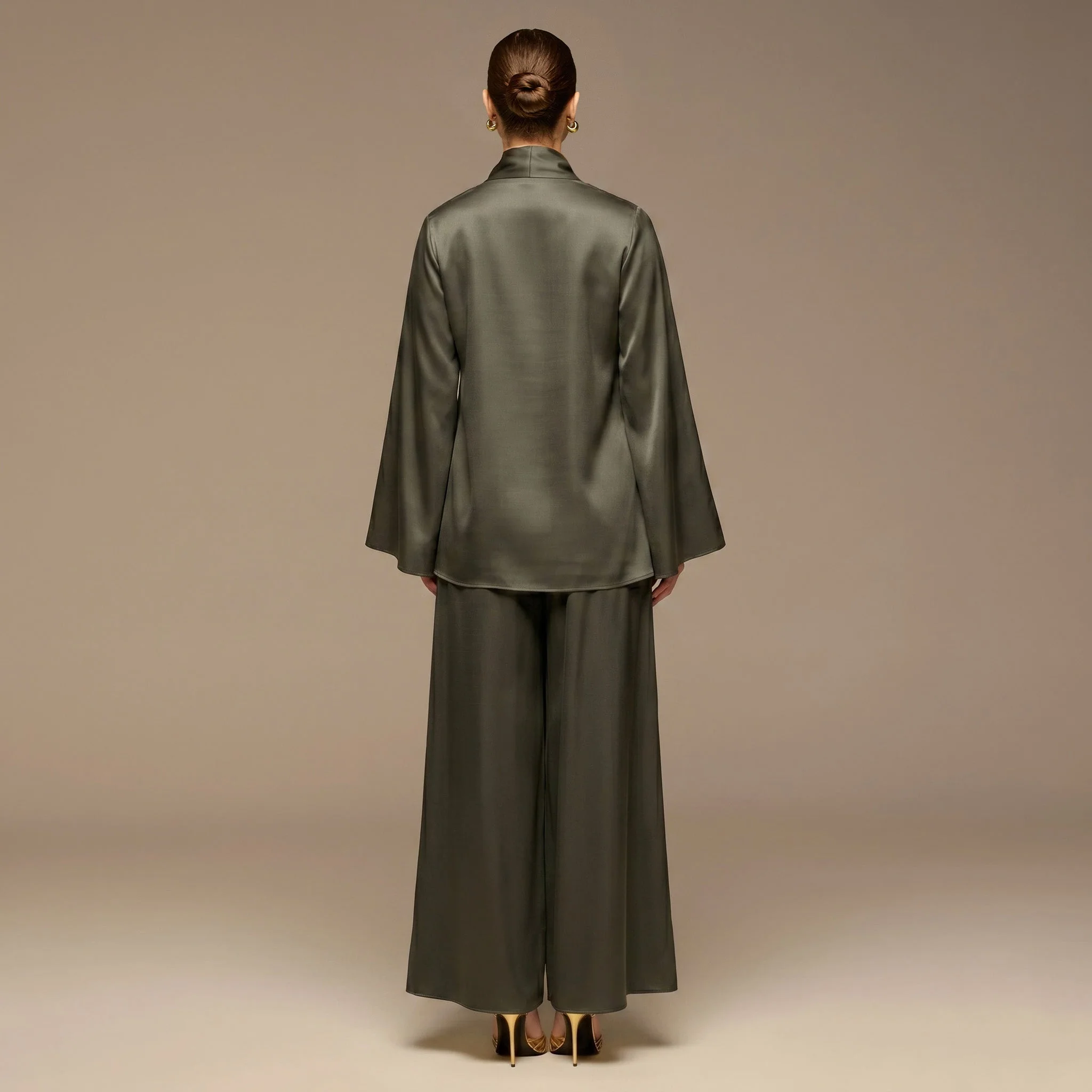 Green Wide Leg Satin Pants - Image 4