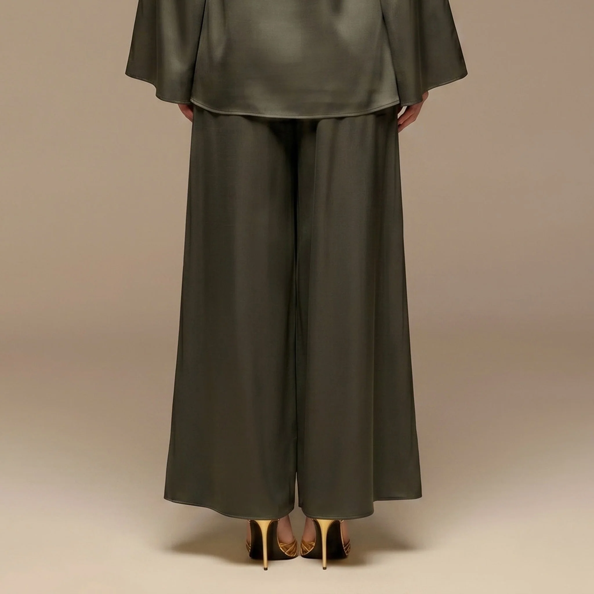 Green Wide Leg Satin Pants - Image 5