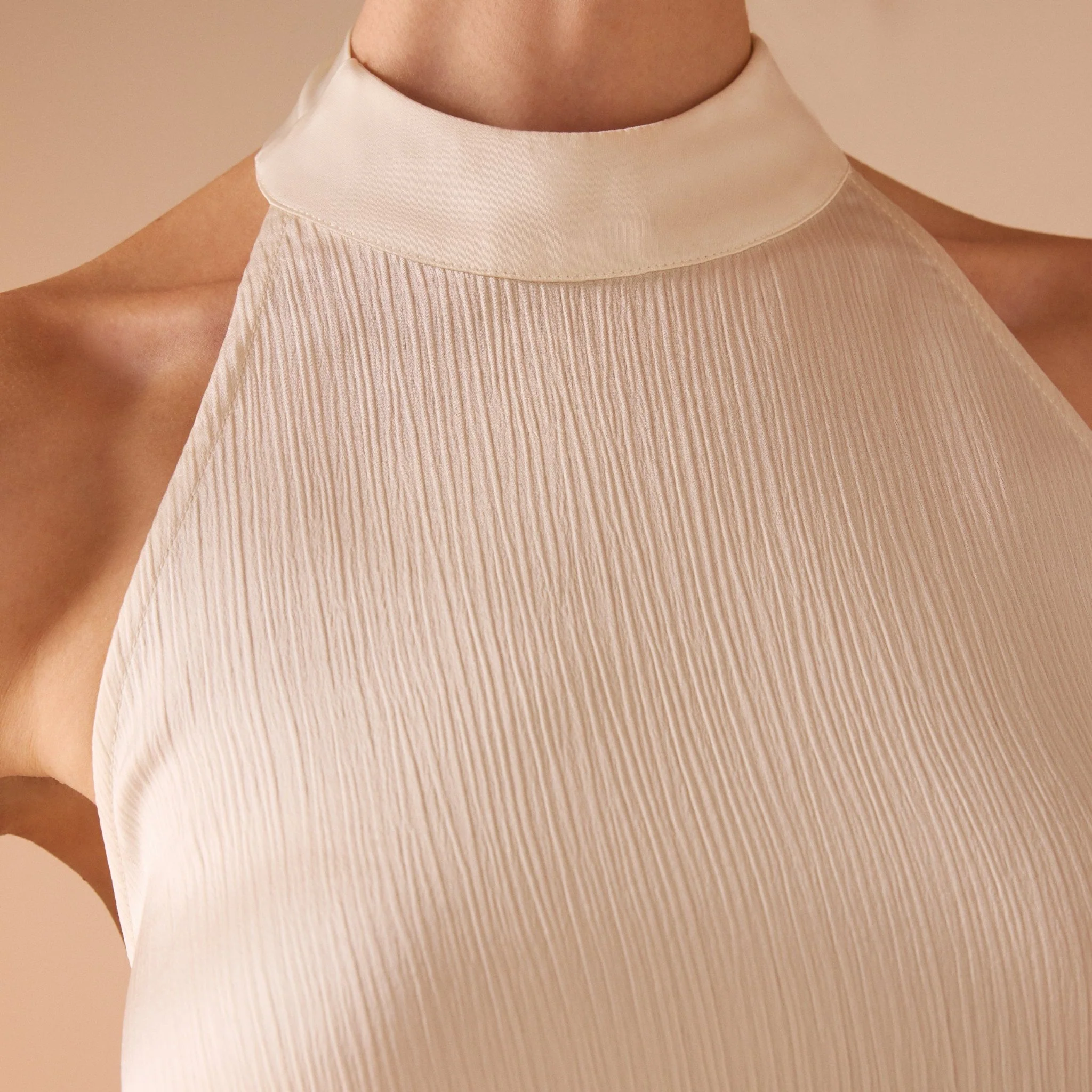 Beige Crinkled Satin Halter Neck Top - Image 4