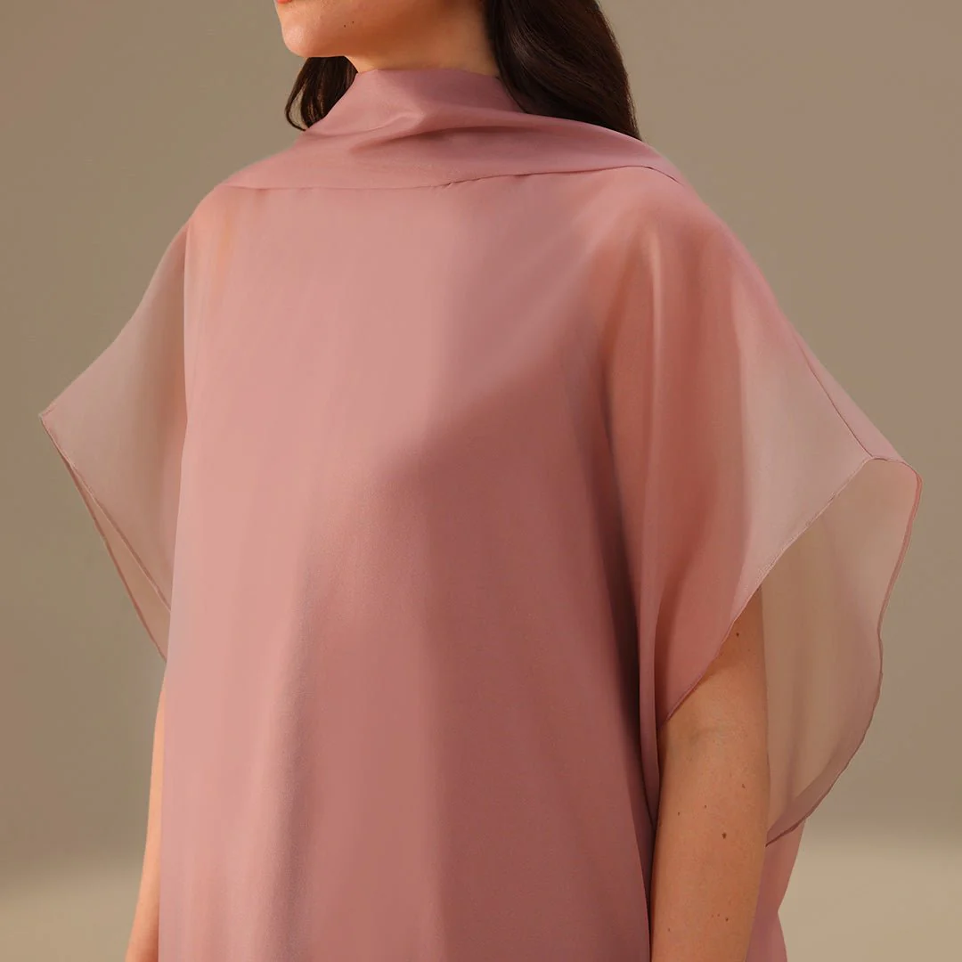 Muted Clay Halter Neckline Maxi Dress With Cape with scarf - Image 3