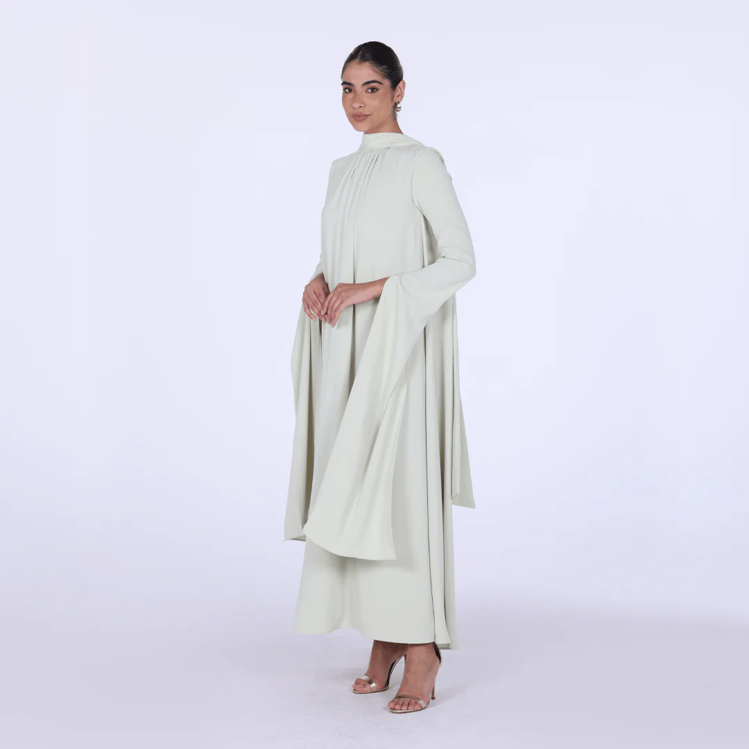 Light Green High Neck Long Flared Sleeve Maxi Dress - Image 2