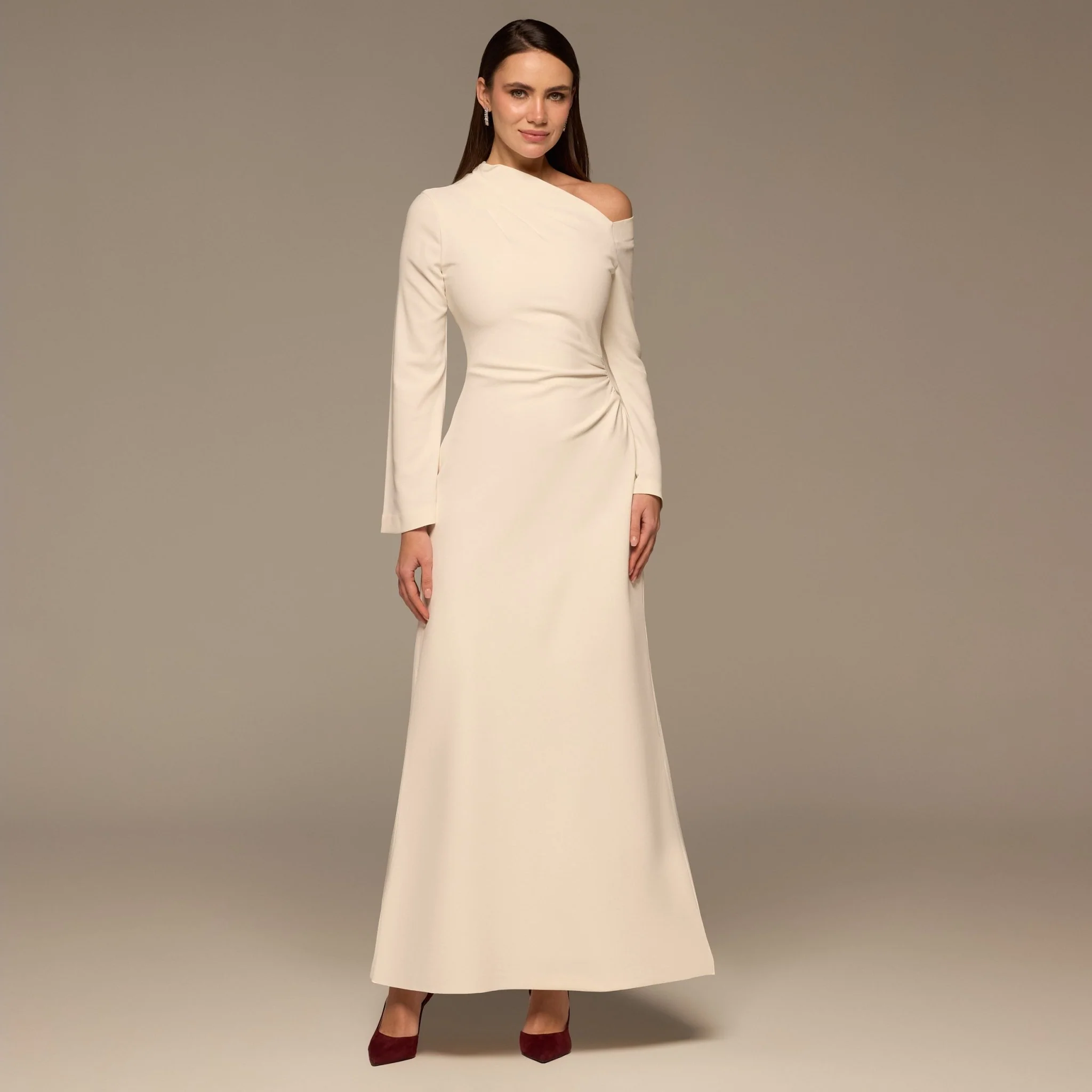 Ivory Bare shoulder Crepe Maxi Dress