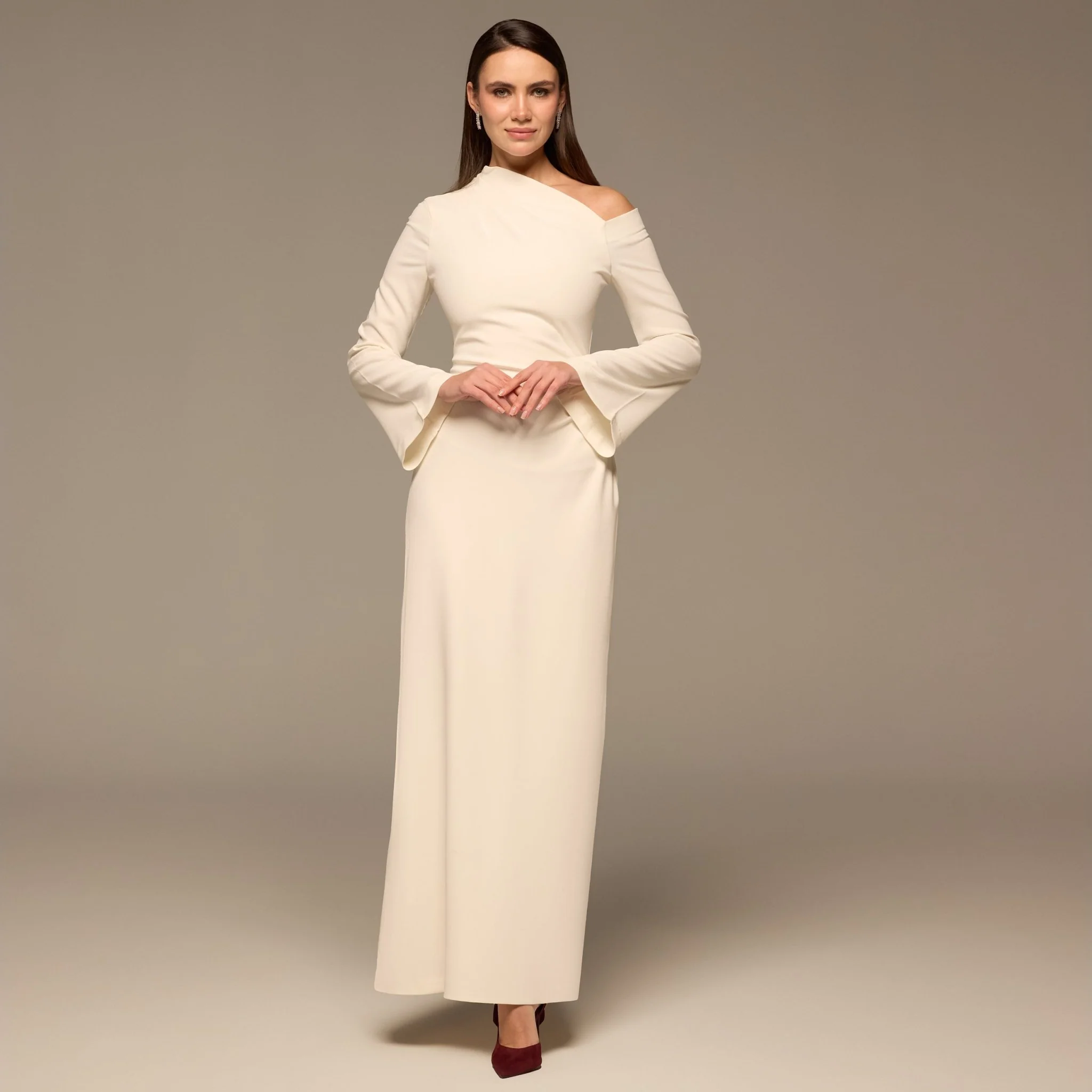 Ivory Bare shoulder Crepe Maxi Dress - Image 2