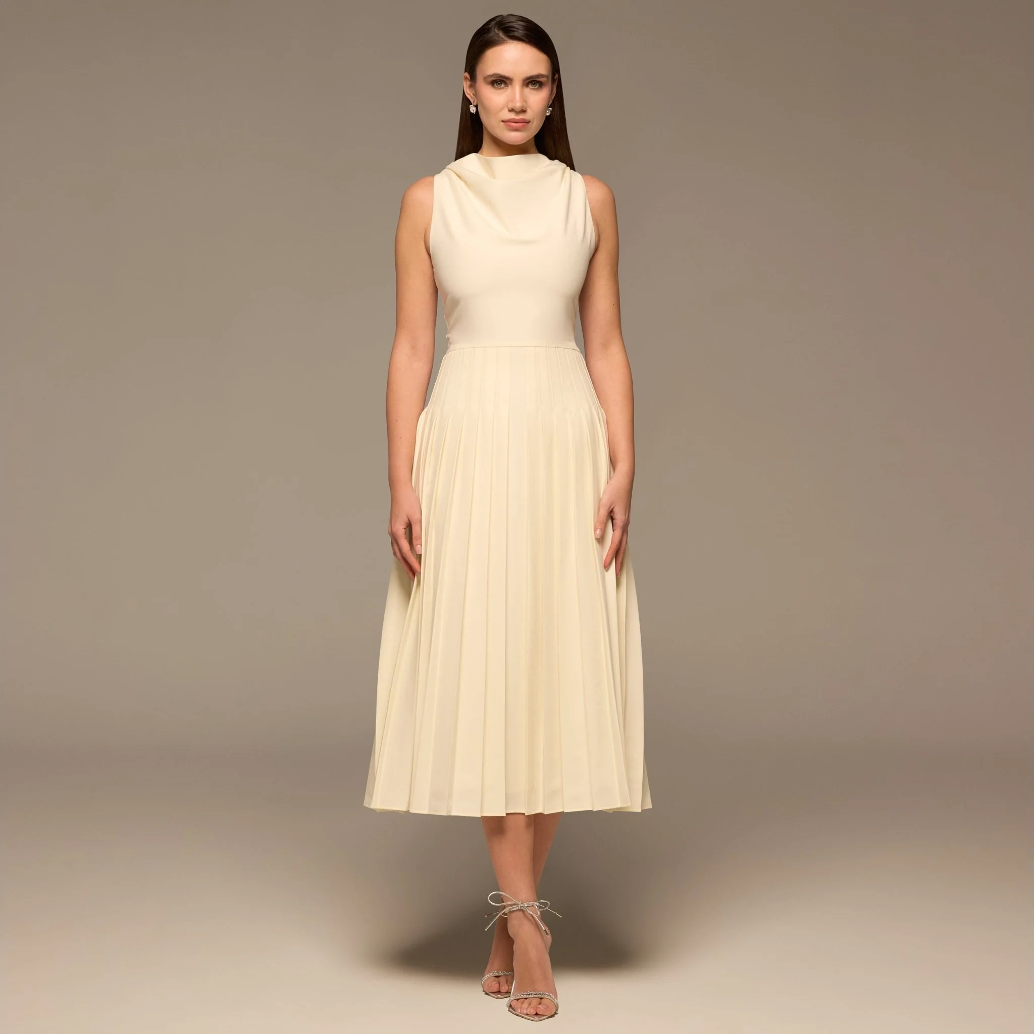 Ivory Draped Halter Neck Maxi Dress