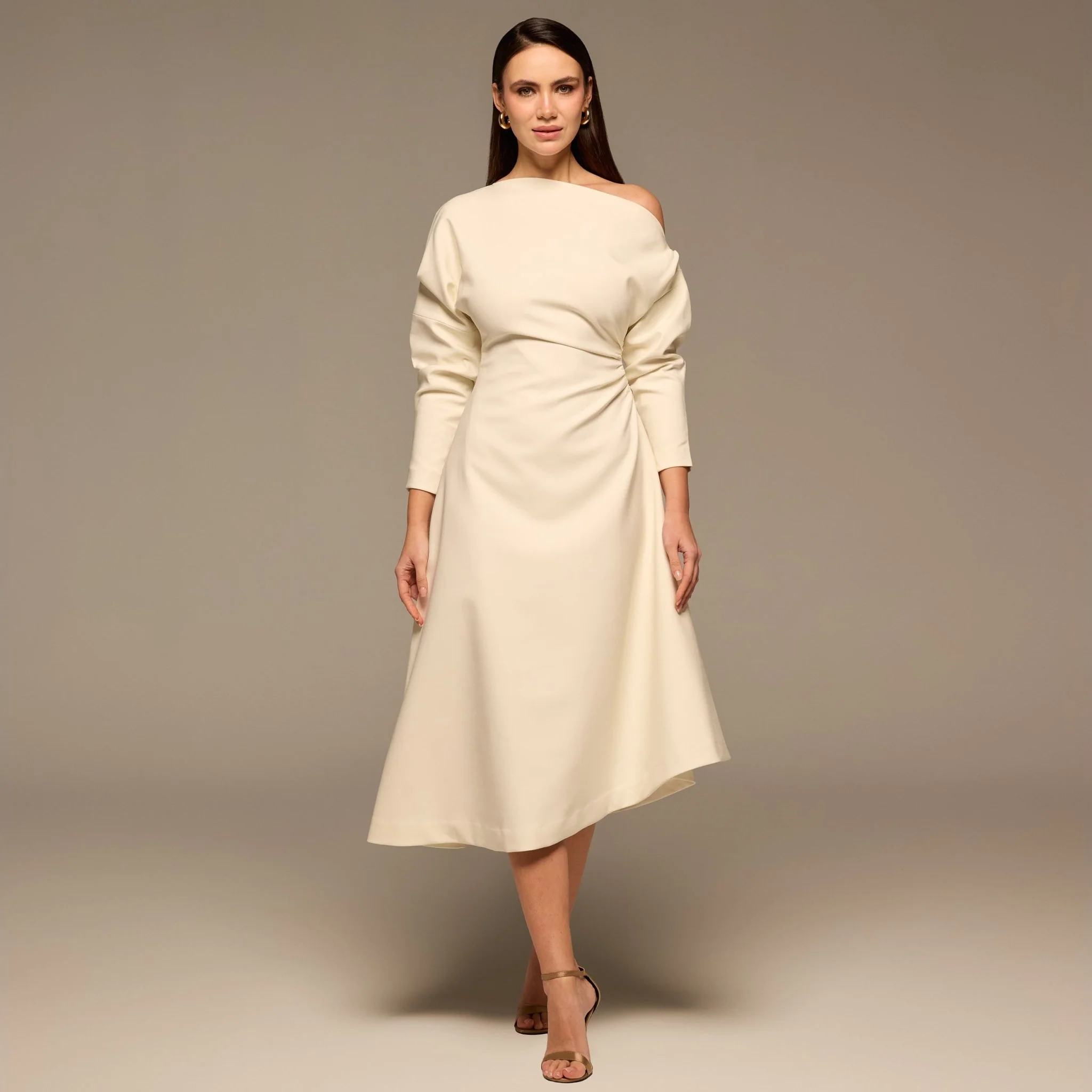 Ivory Asymmetric Off Shoulder Maxi Dress