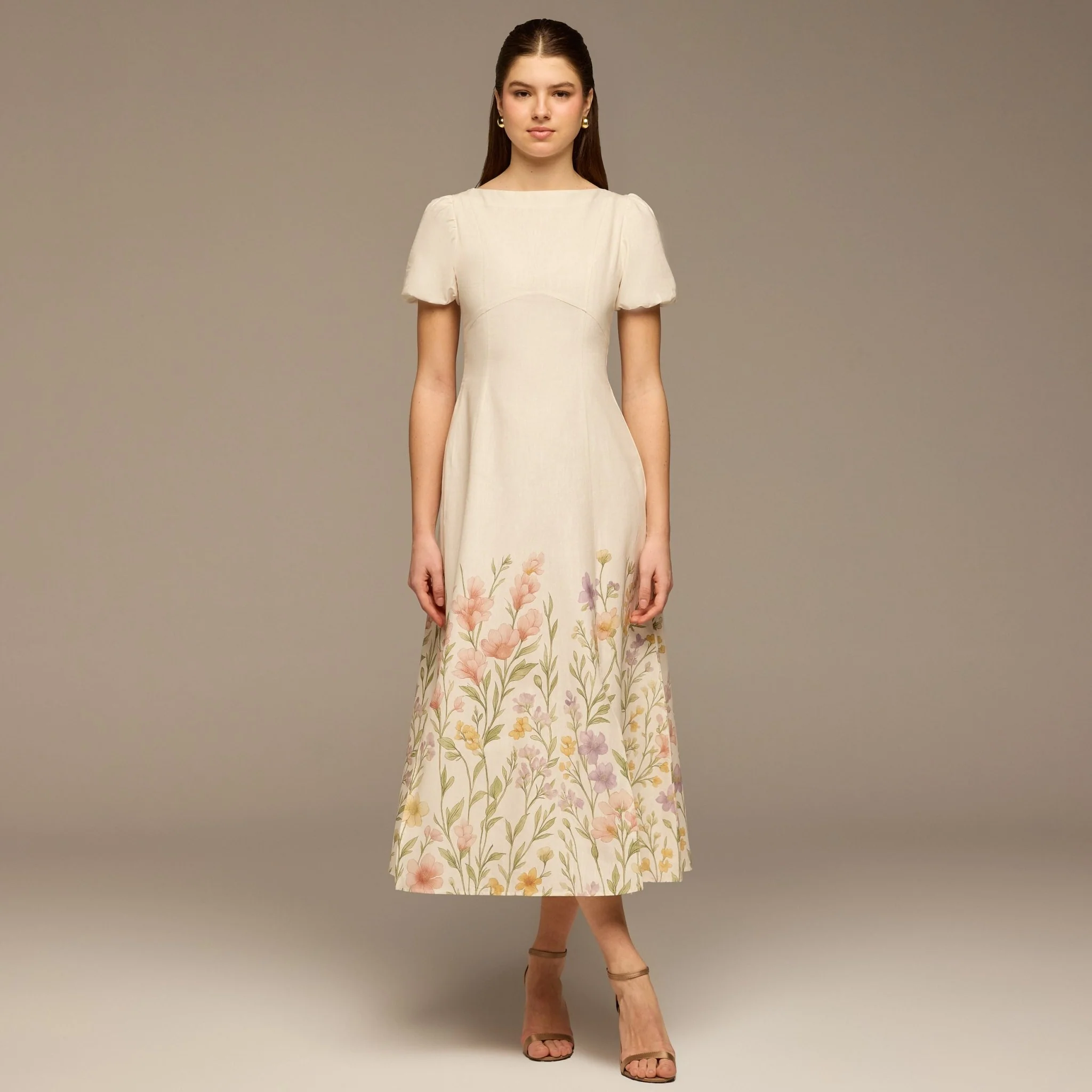 Floral Print Cotton Midi Dress