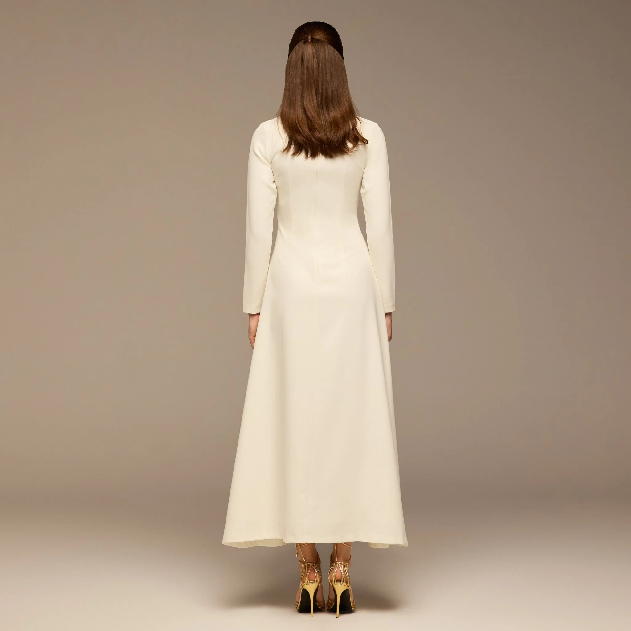 Ivory Twisted Neck Crepe Maxi Dress - Image 4