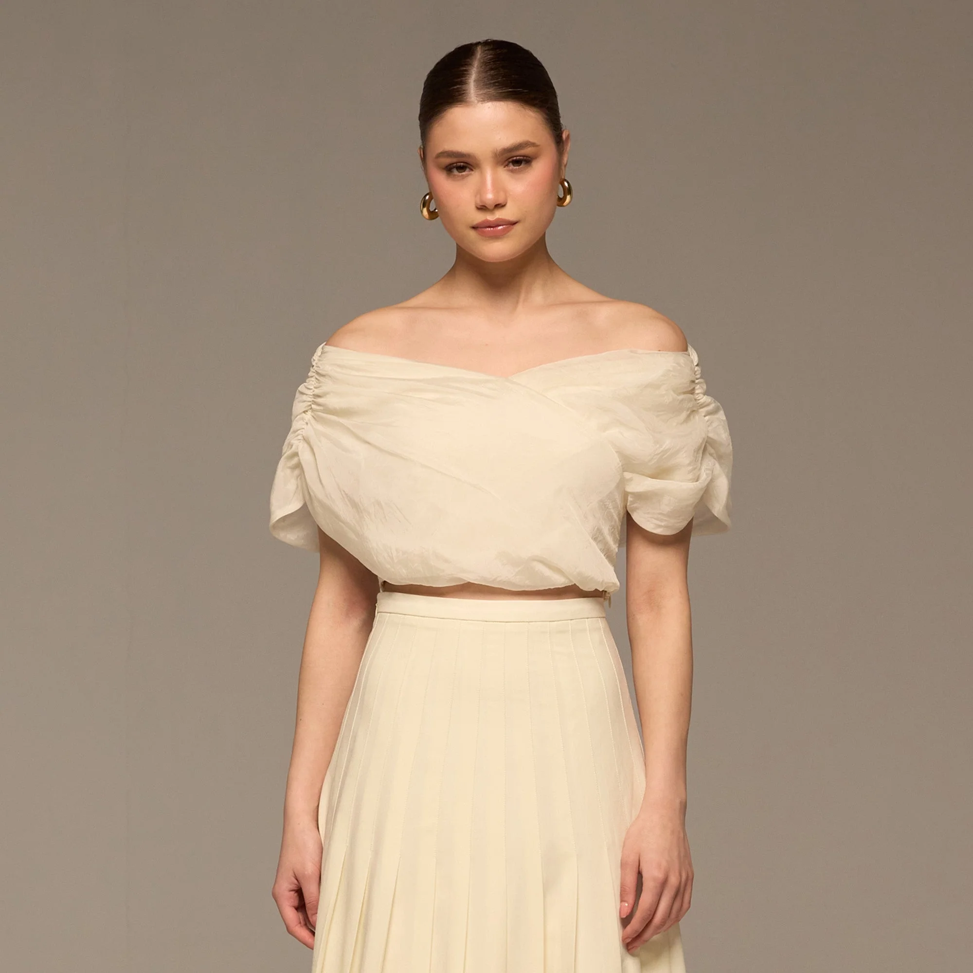 Ivory Off Shoulder Organza Blouse